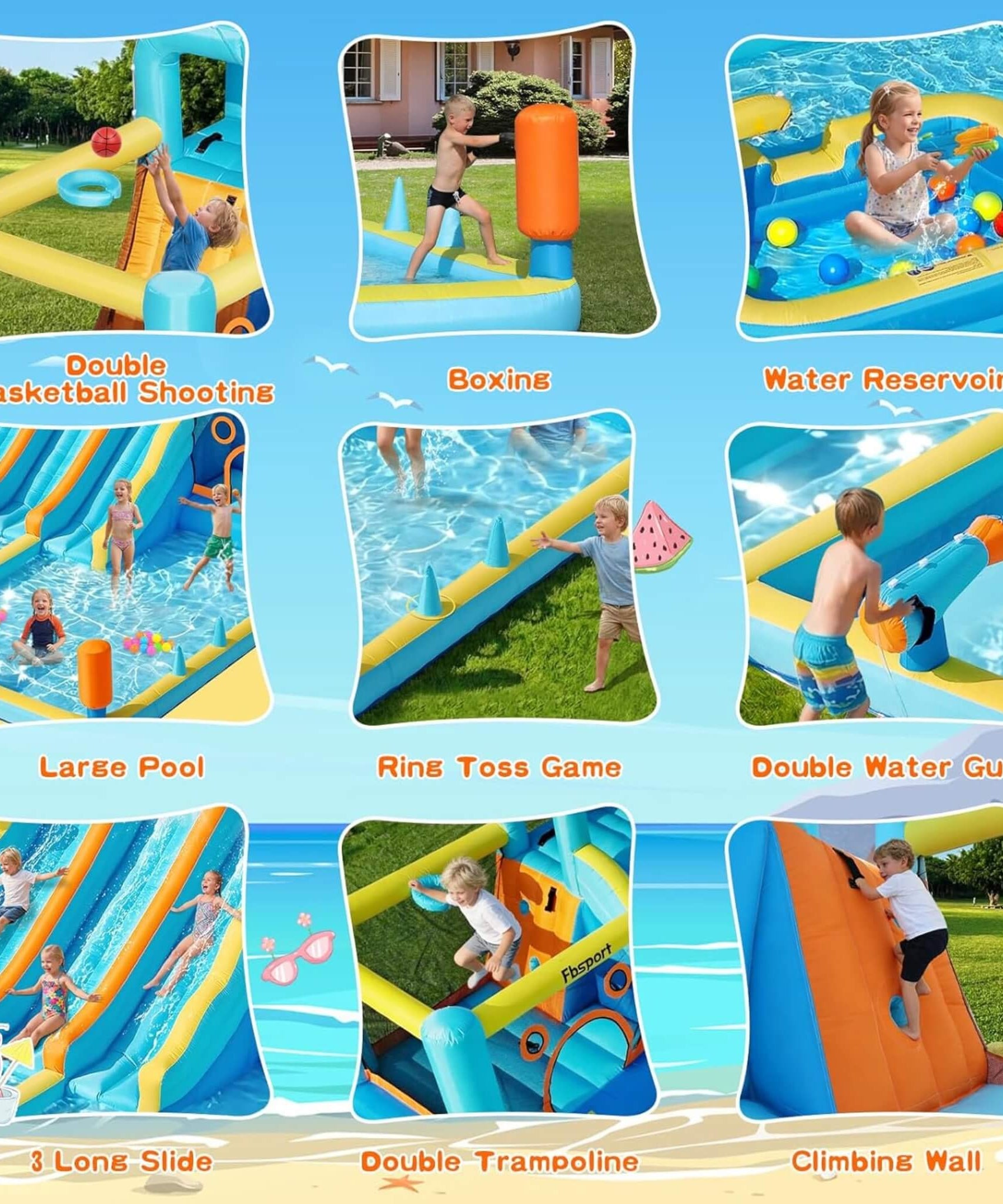 10-in-1 Inflatable Water Slide Bounce House With Blower (SAK26370)