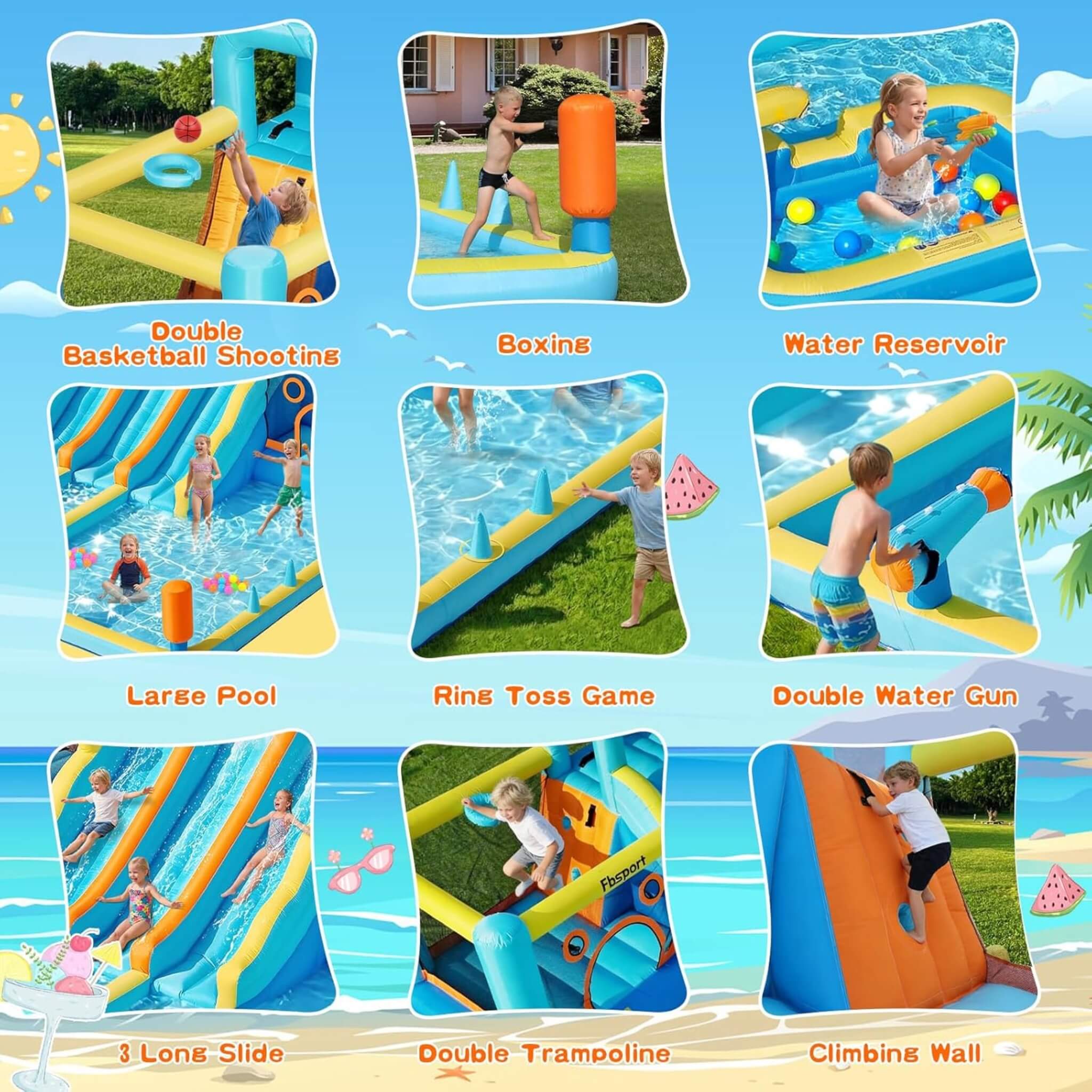 10-in-1 Inflatable Water Slide Bounce House With Blower (SAK26370)