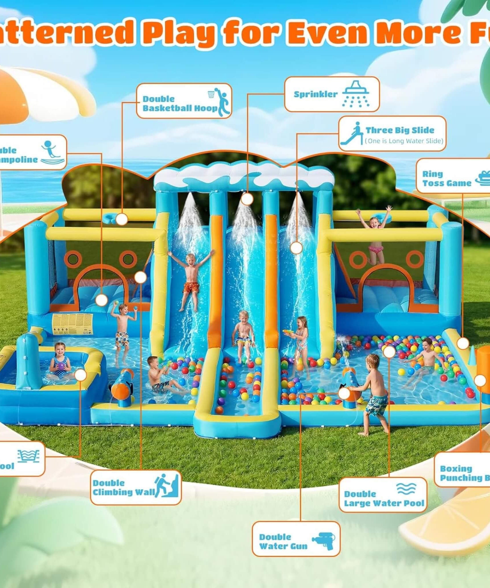 10-in-1 Inflatable Water Slide Bounce House With Blower (SAK26370)
