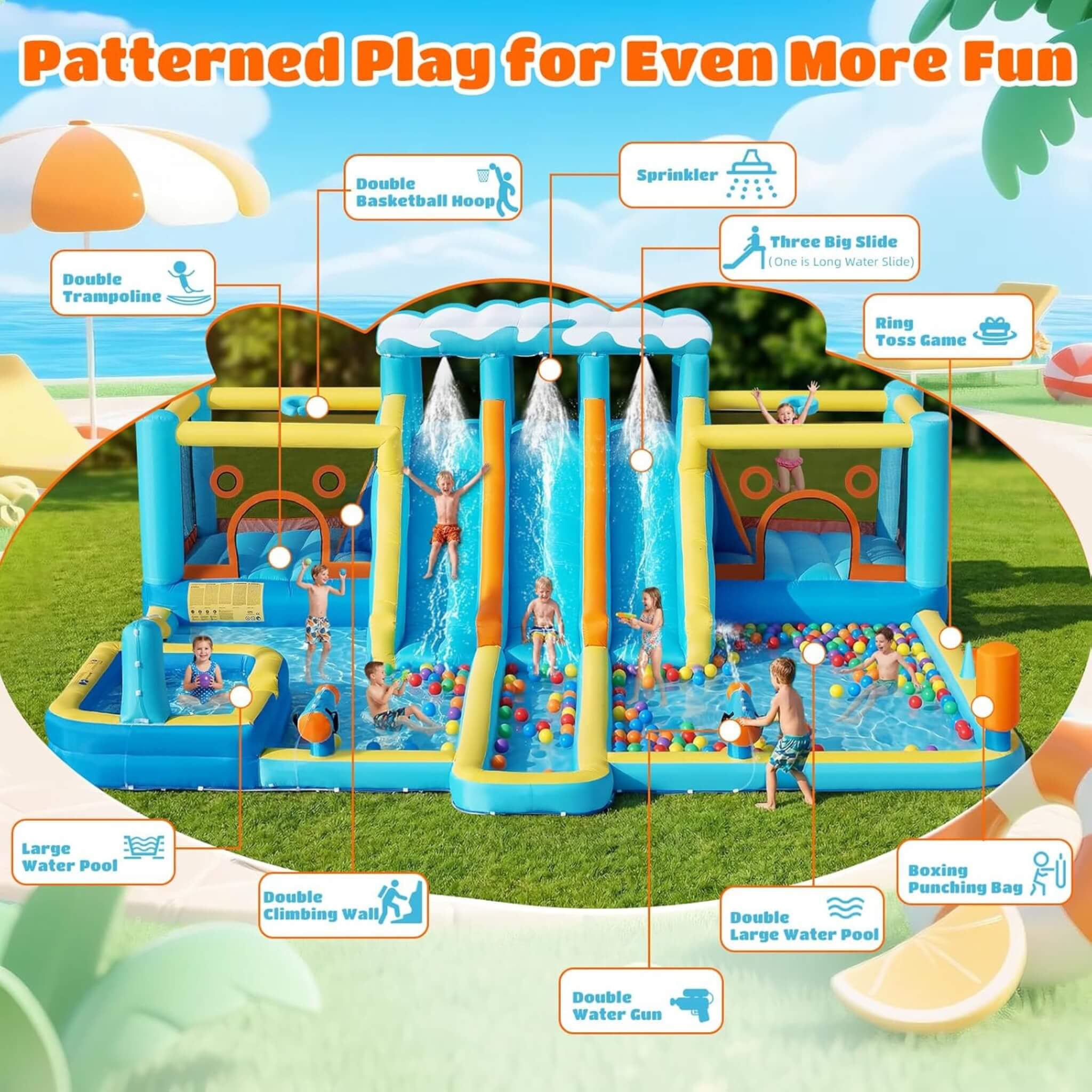 10-in-1 Inflatable Water Slide Bounce House With Blower (SAK26370)
