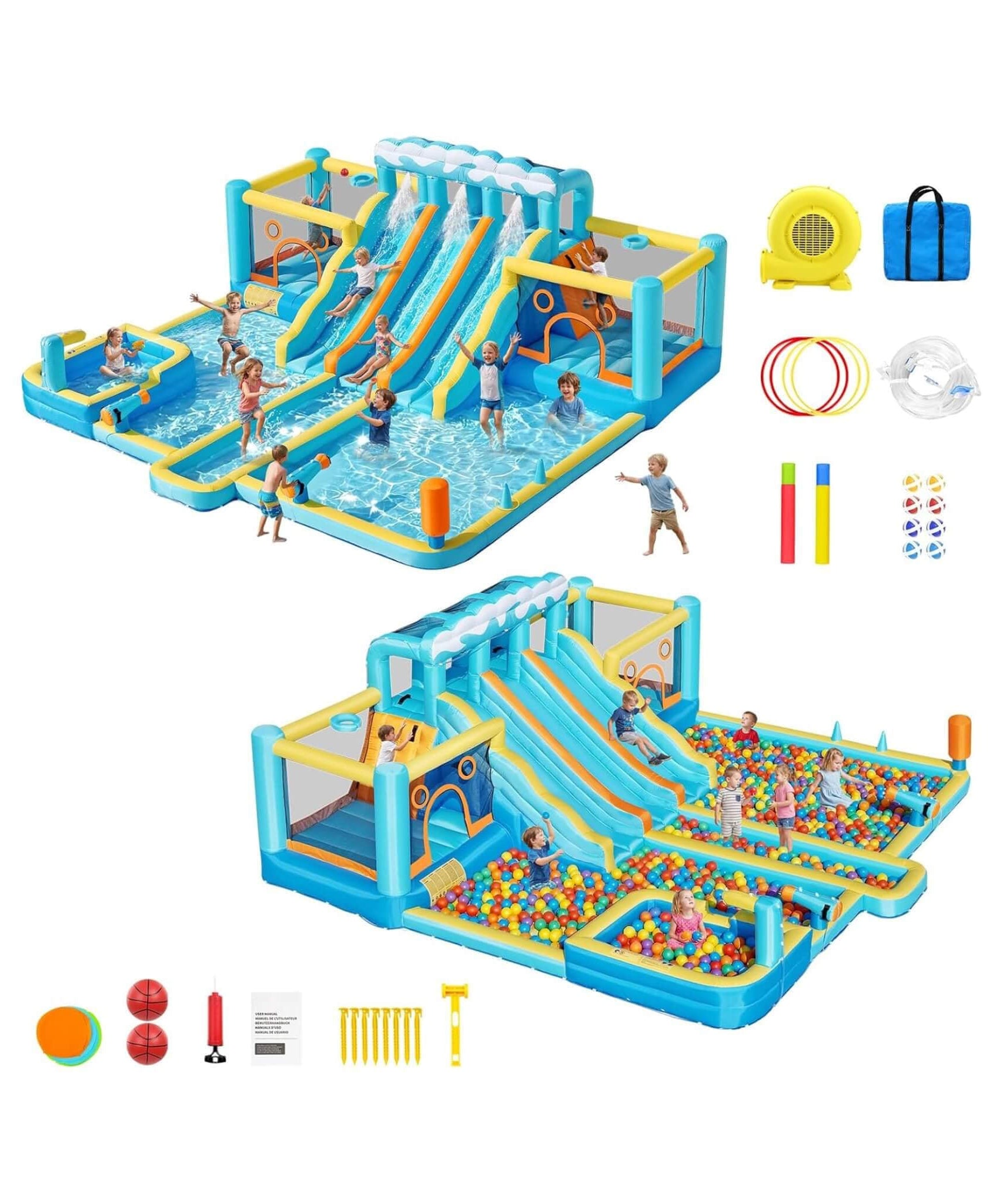 10-in-1 Inflatable Water Slide Bounce House With Blower (SAK26370)