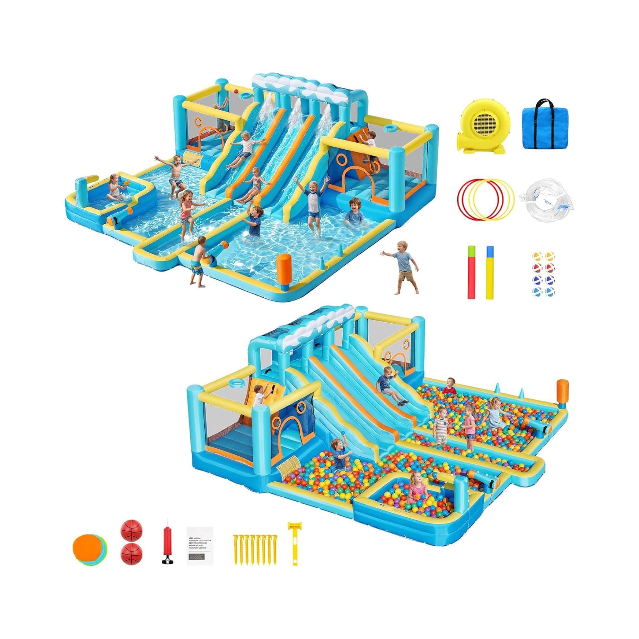 10-in-1 Inflatable Water Slide Bounce House With Blower (SAK26370)