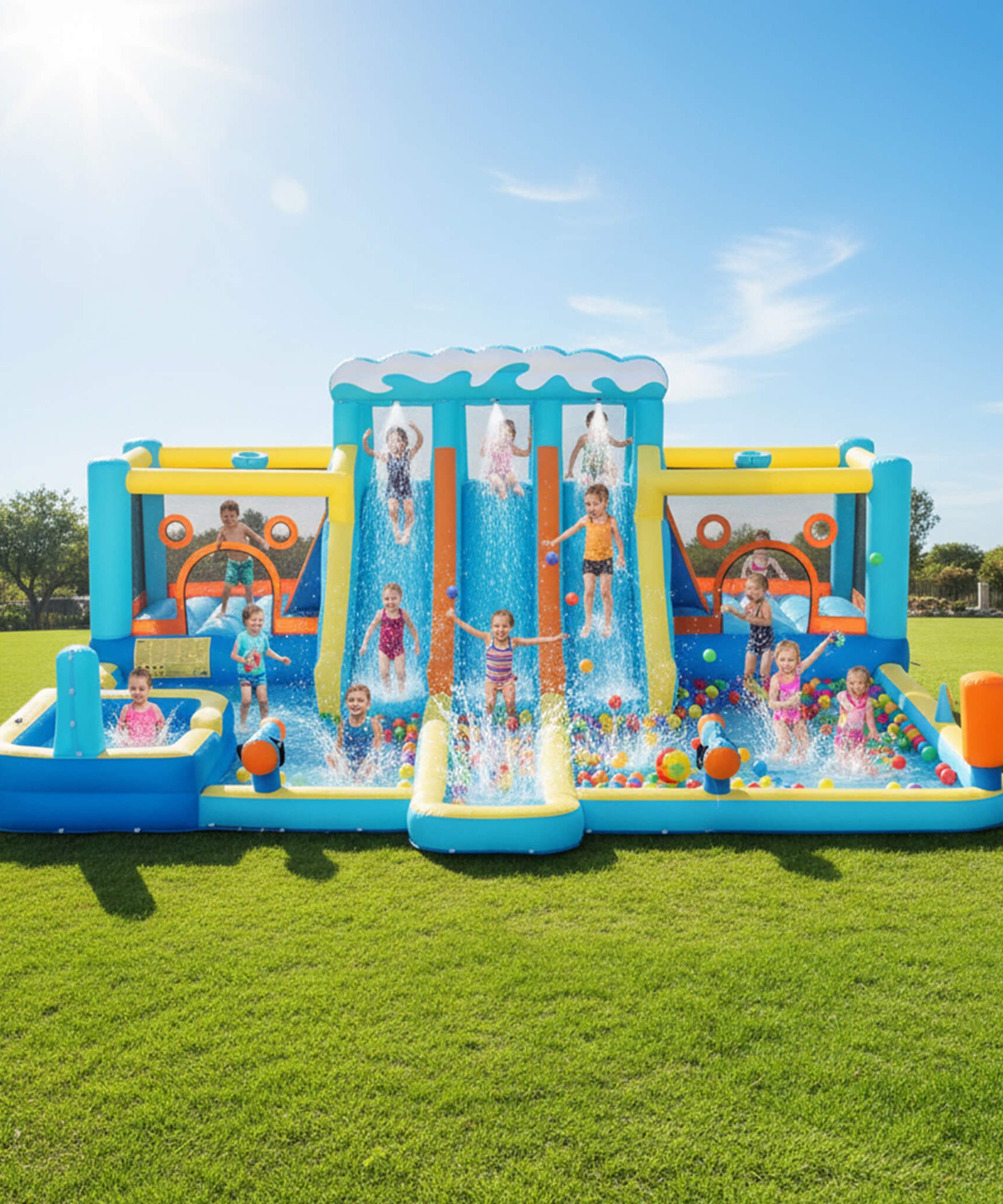 10-in-1 Inflatable Water Slide Bounce House With Blower (SAK26370)