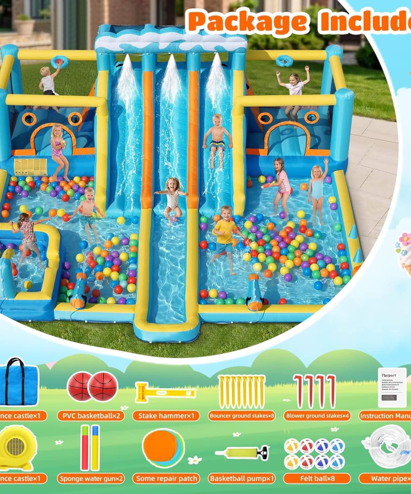 10-in-1 Inflatable Water Slide Bounce House With Blower (SAK26370)