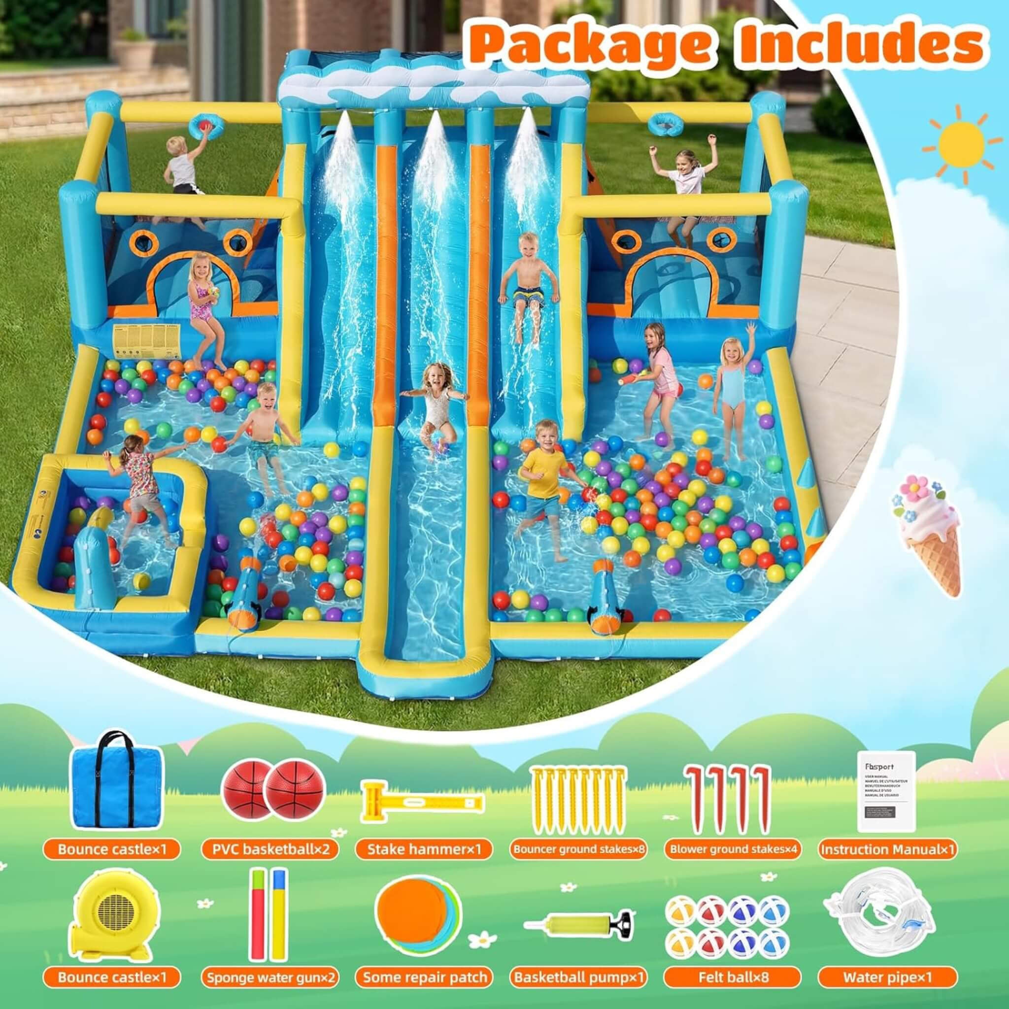 10-in-1 Inflatable Water Slide Bounce House With Blower (SAK26370)