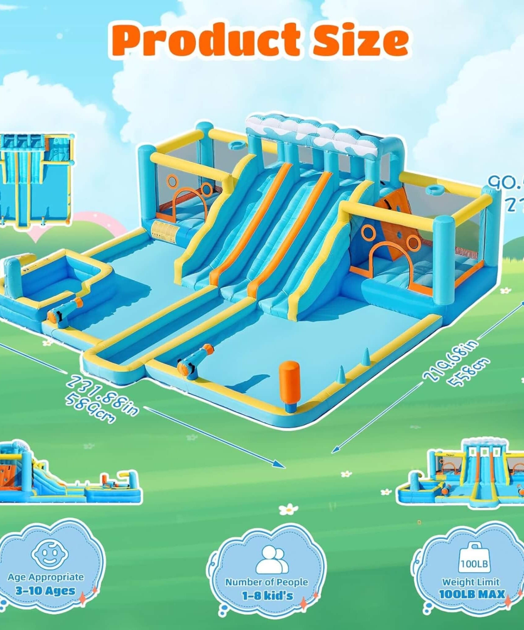 10-in-1 Inflatable Water Slide Bounce House With Blower (SAK26370)