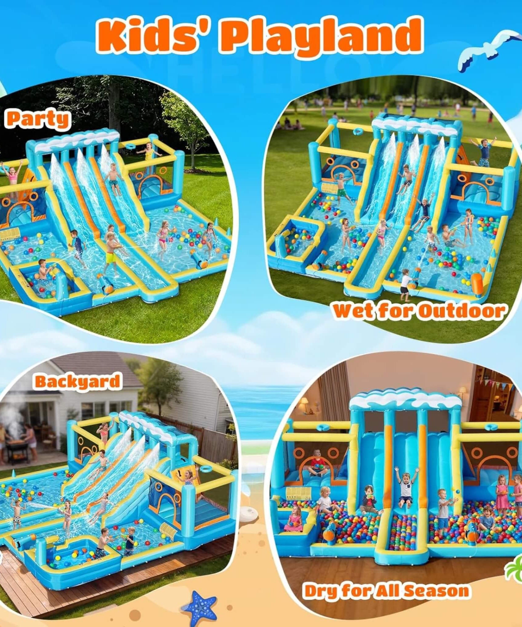10-in-1 Inflatable Water Slide Bounce House With Blower (SAK26370)