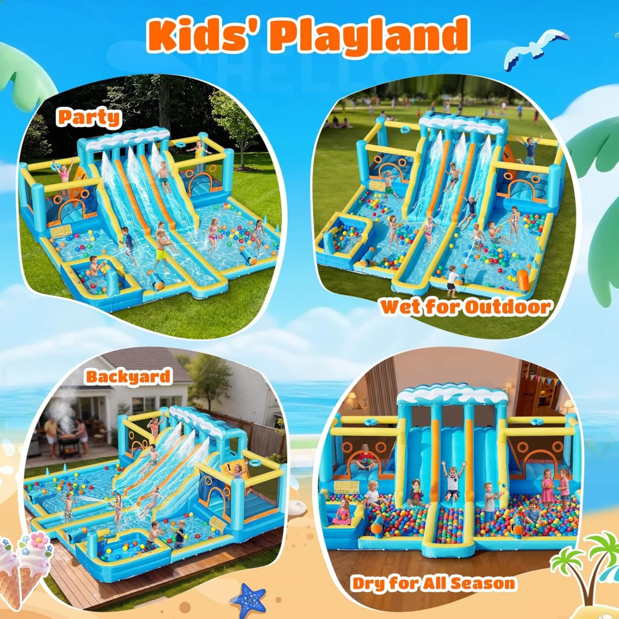 10-in-1 Inflatable Water Slide Bounce House With Blower (SAK26370)