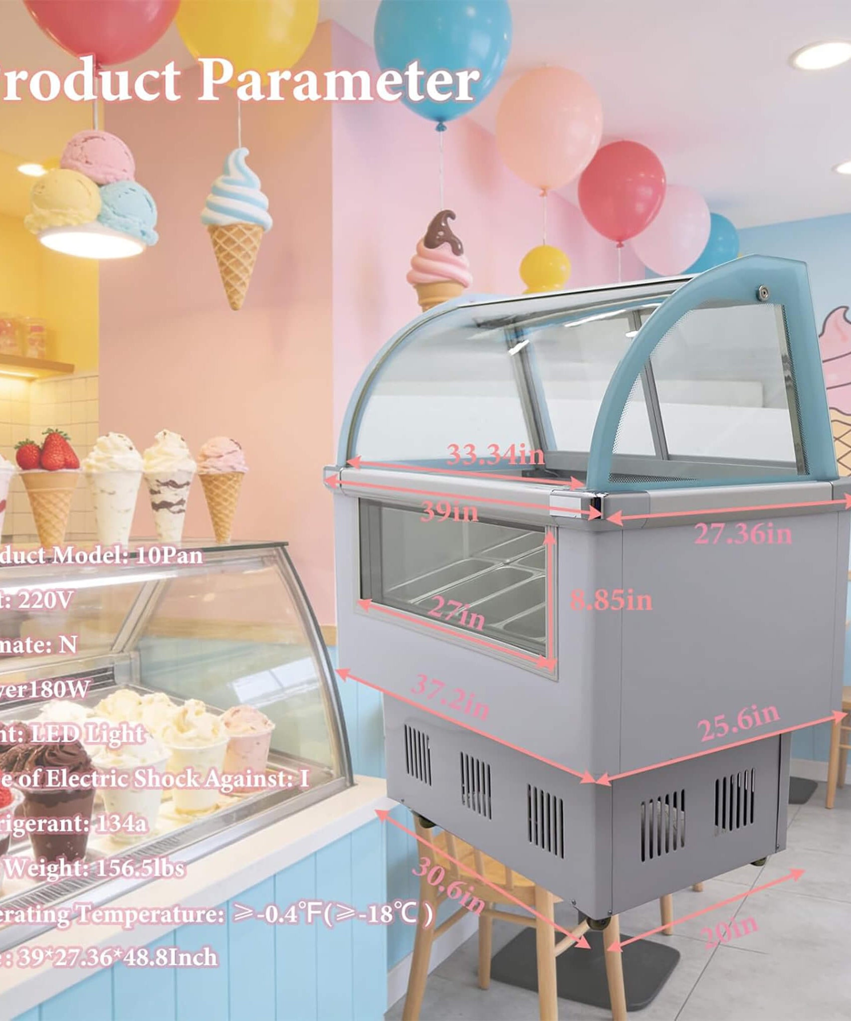 10-Pan 220V Commercial Gelato Display Freezer With LED Lighting (SAK59302)