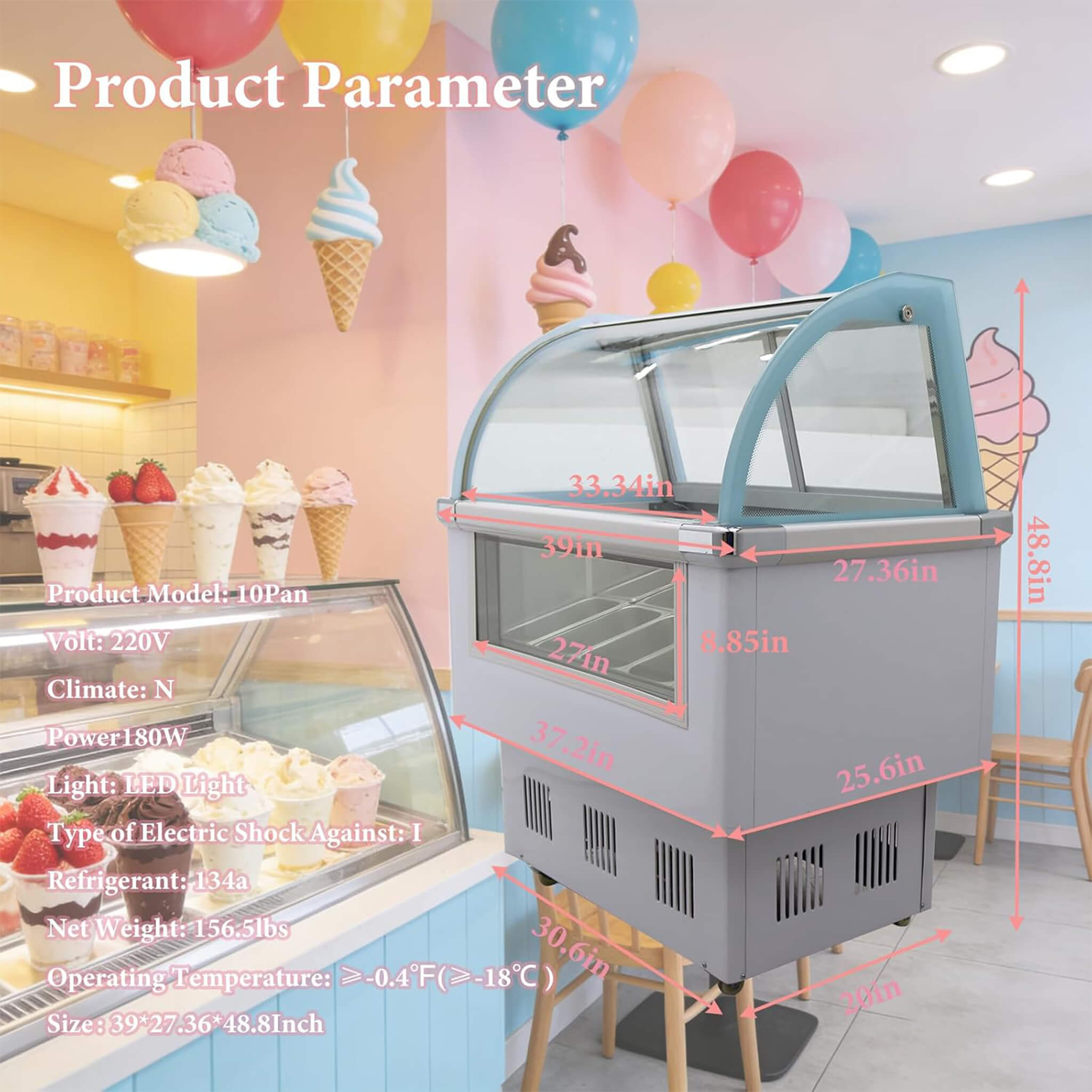10-Pan 220V Commercial Gelato Display Freezer With LED Lighting (SAK59302)