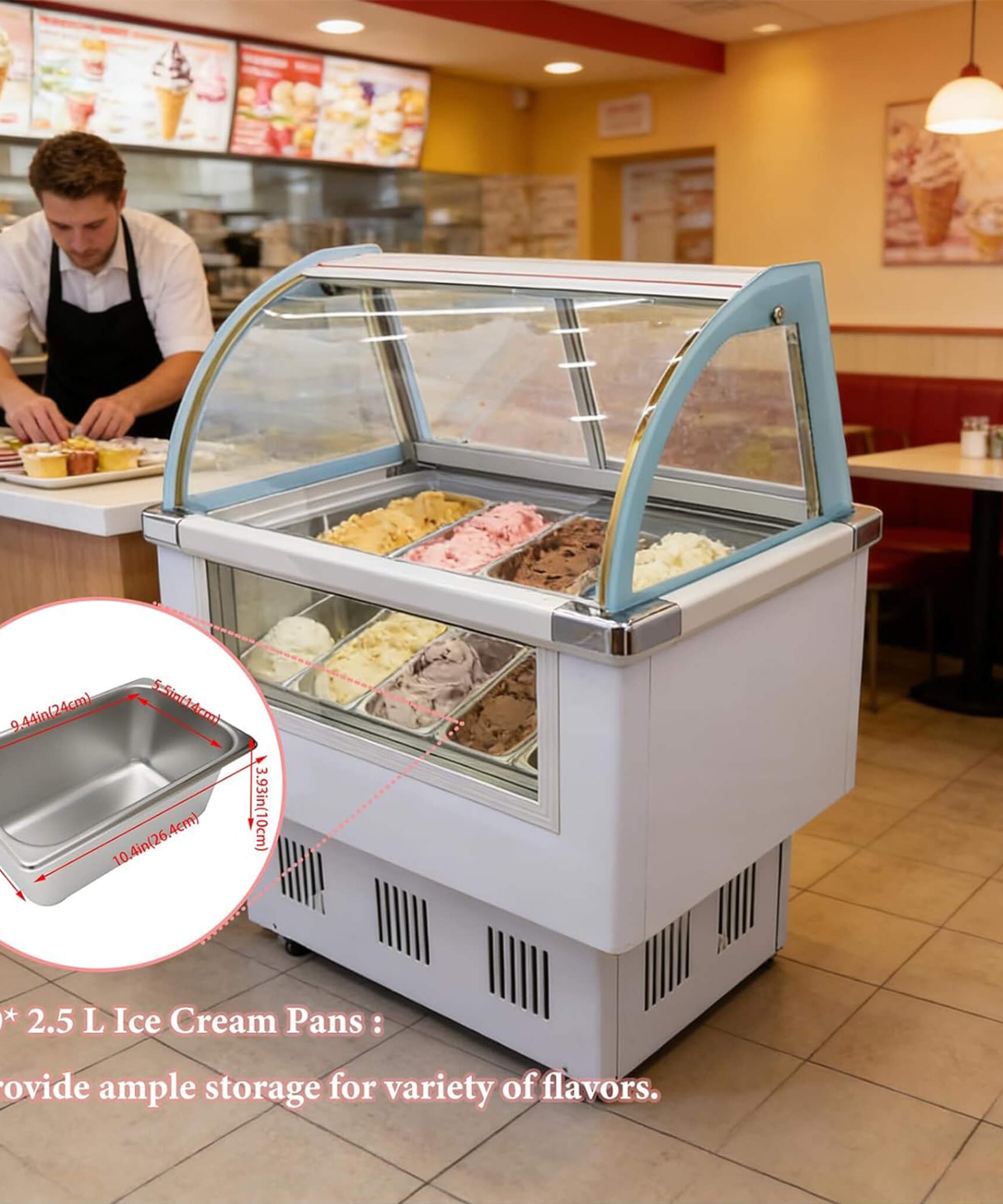 10-Pan 220V Commercial Gelato Display Freezer With LED Lighting (SAK59302)