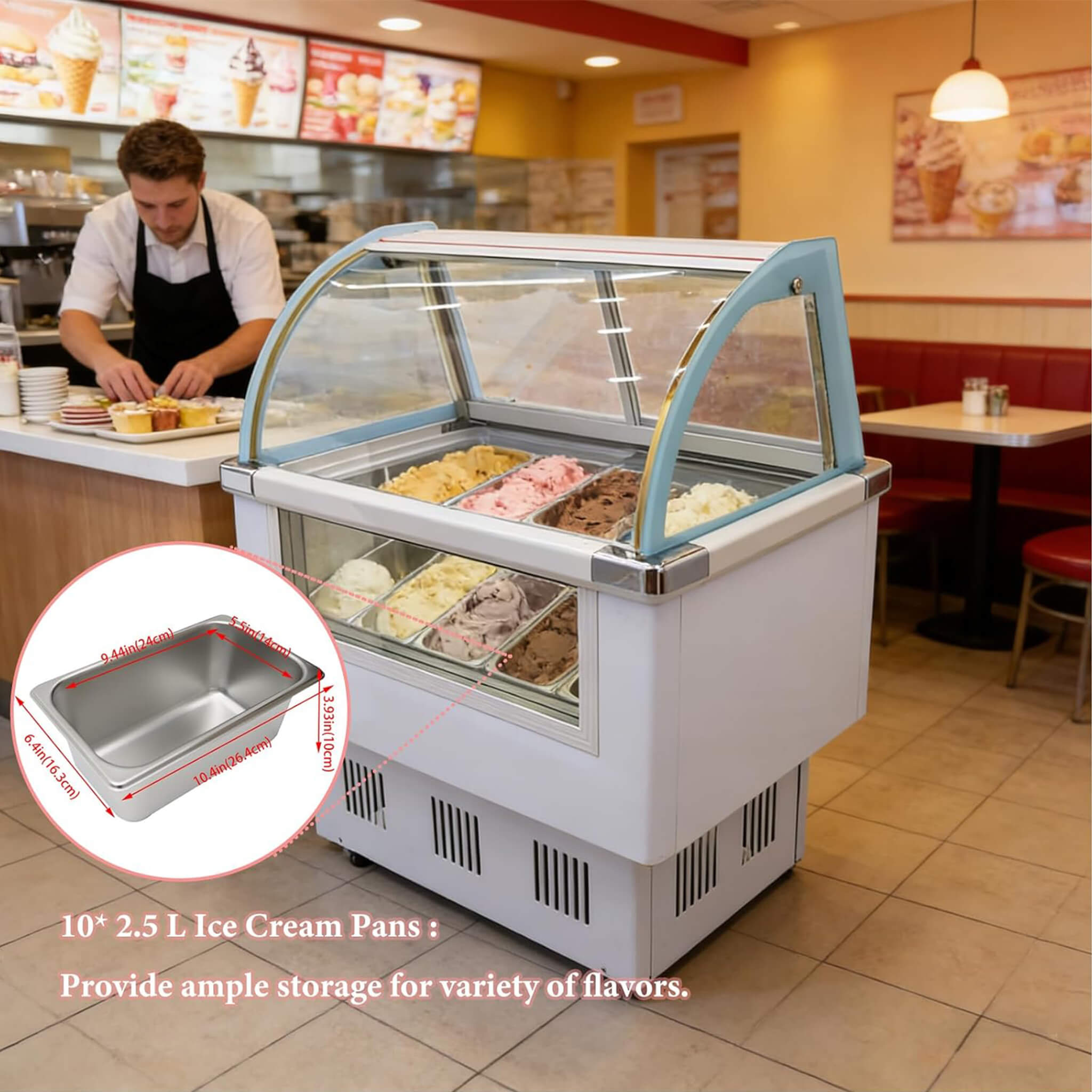 10-Pan 220V Commercial Gelato Display Freezer With LED Lighting (SAK59302)