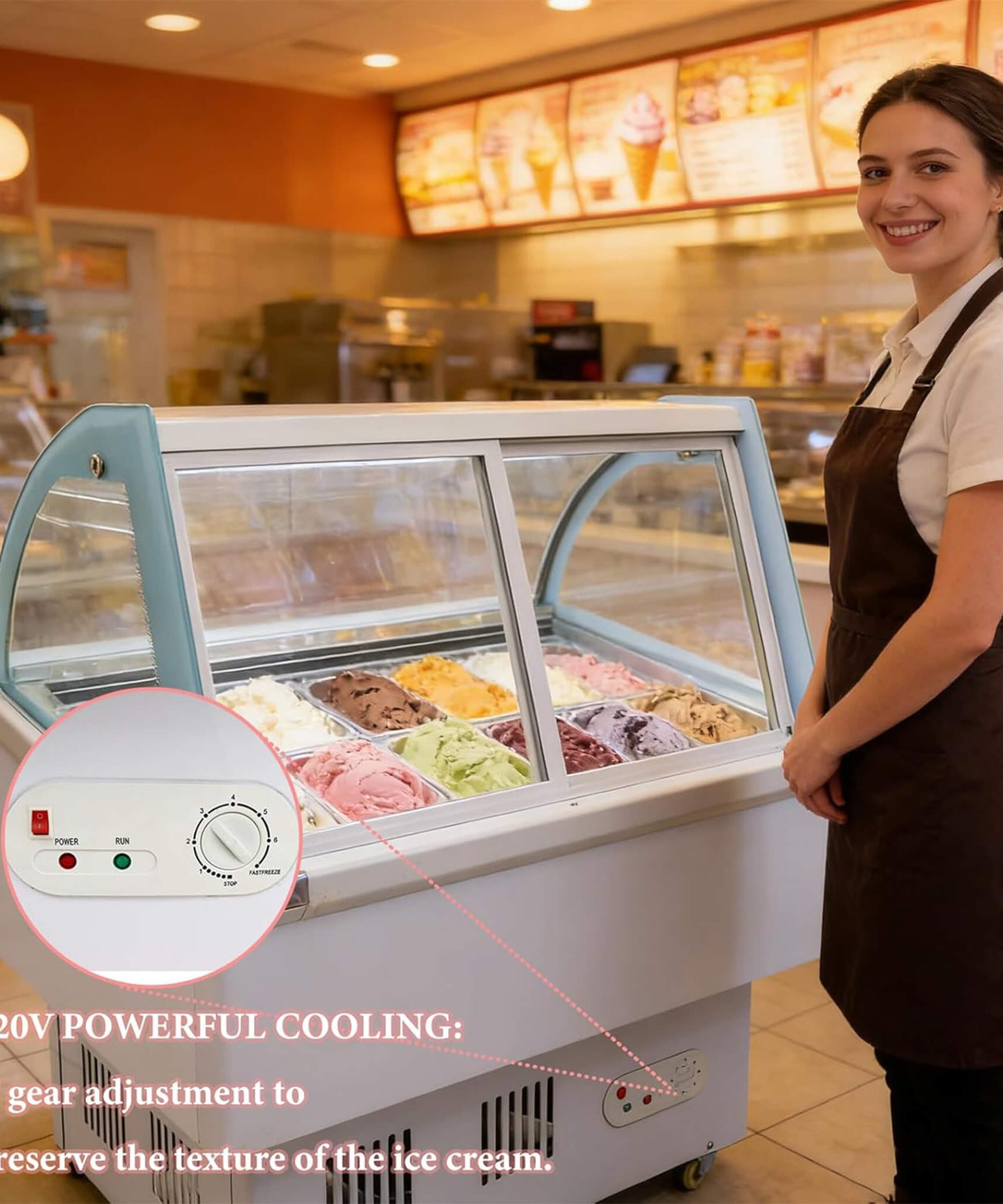 10-Pan 220V Commercial Gelato Display Freezer With LED Lighting (SAK59302)