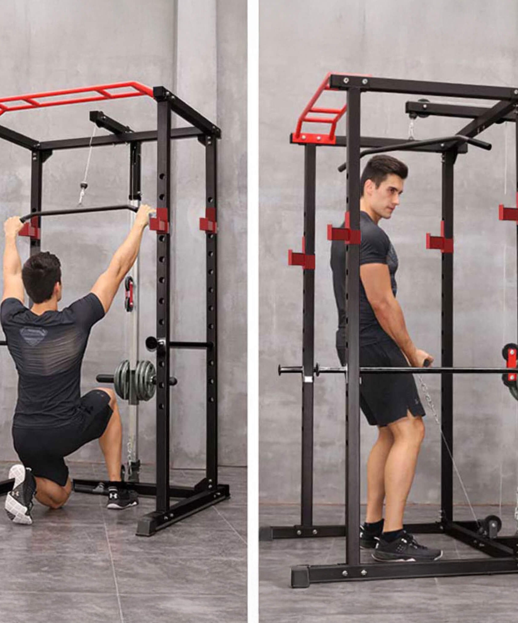 Rovix 1000LBS Multi-Functional Barbell Rack Squat Power Cage With Weight Bench (SAK35822)