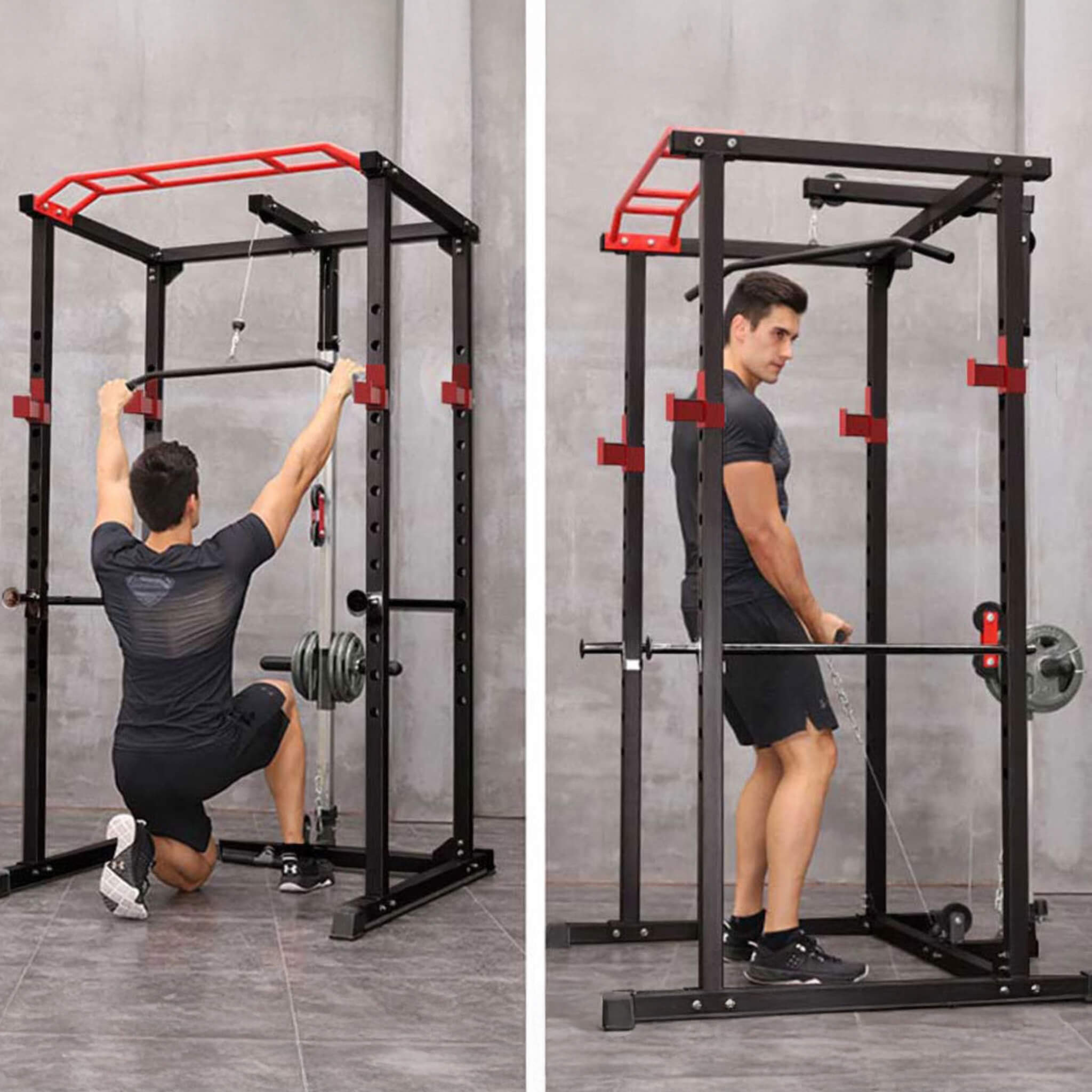 Rovix 1000LBS Multi-Functional Barbell Rack Squat Power Cage With Weight Bench (SAK35822)