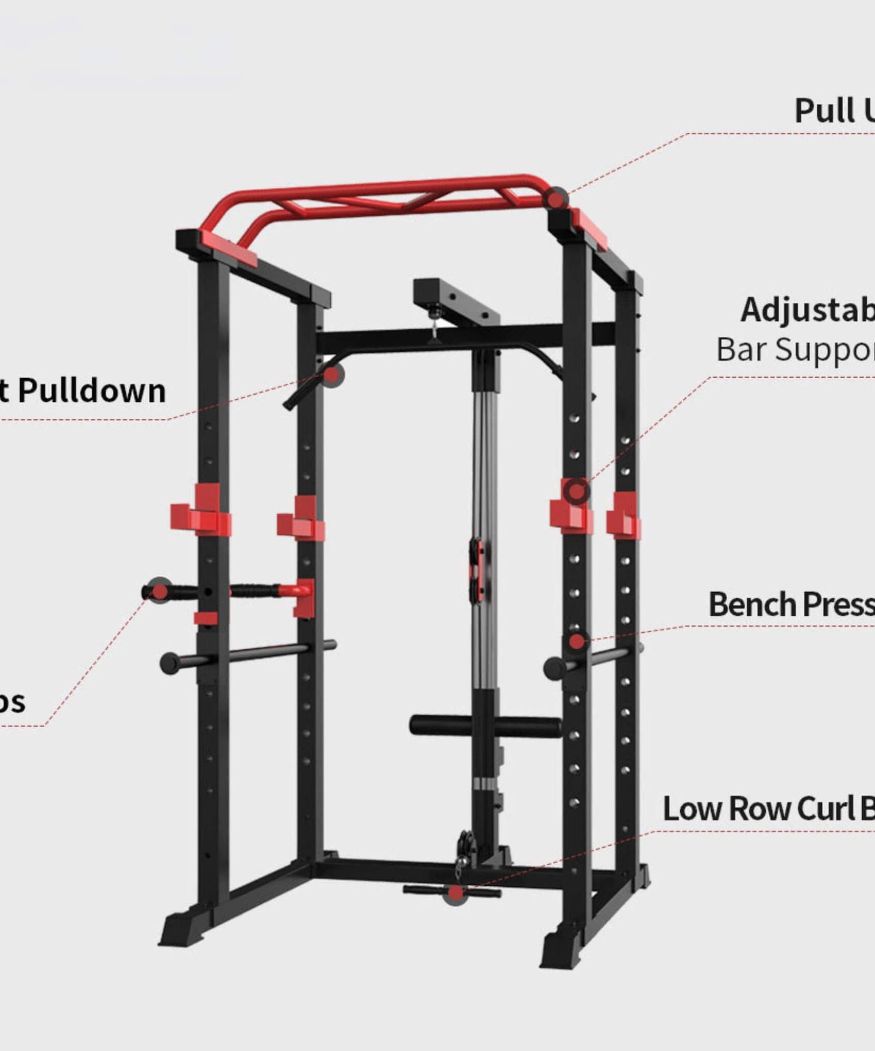 Rovix 1000LBS Multi-Functional Barbell Rack Squat Power Cage With Weight Bench (SAK35822)
