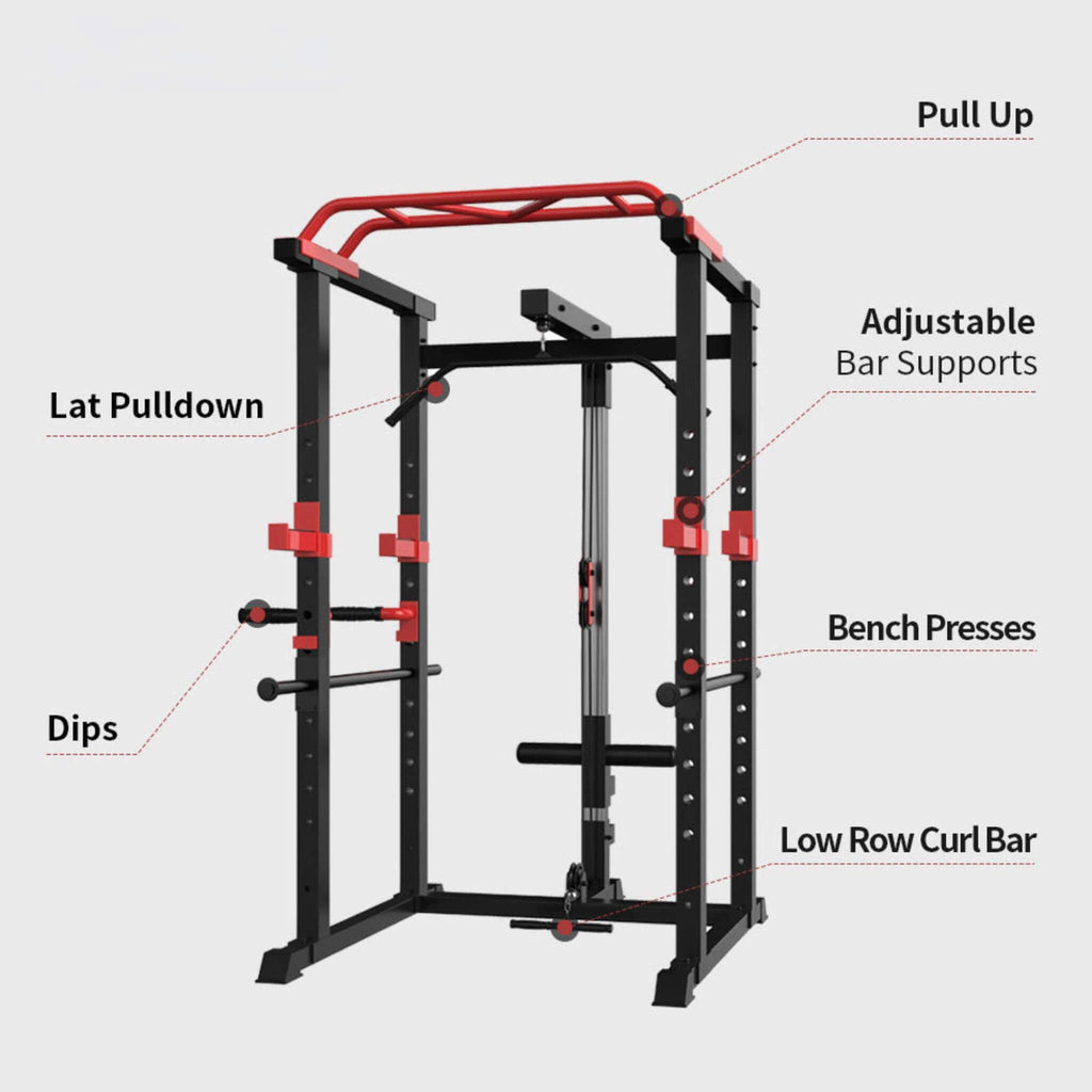 Rovix 1000LBS Multi-Functional Barbell Rack Squat Power Cage With Weight Bench (SAK35822)