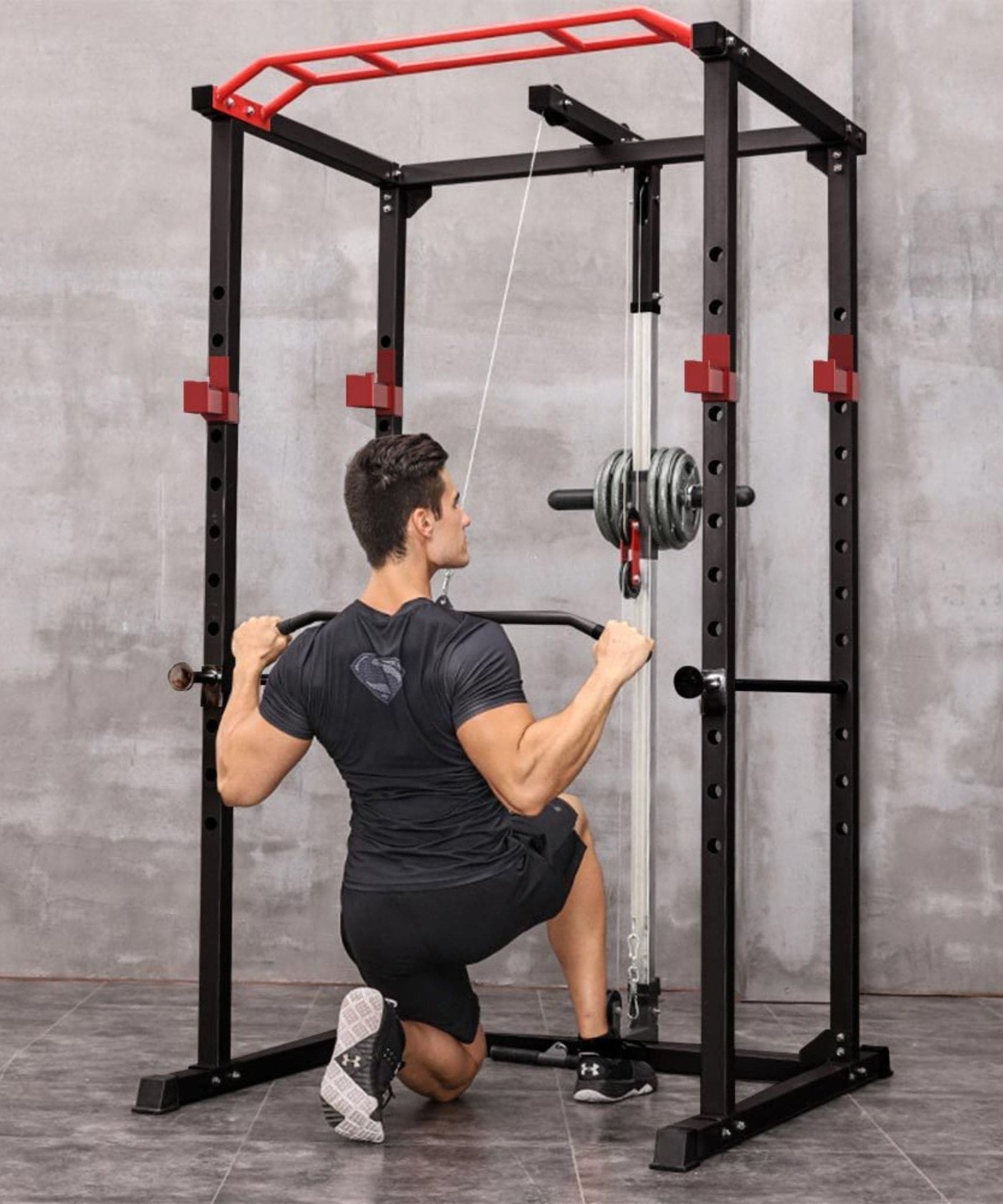 Rovix 1000LBS Multi-Functional Barbell Rack Squat Power Cage With Weight Bench (SAK35822)