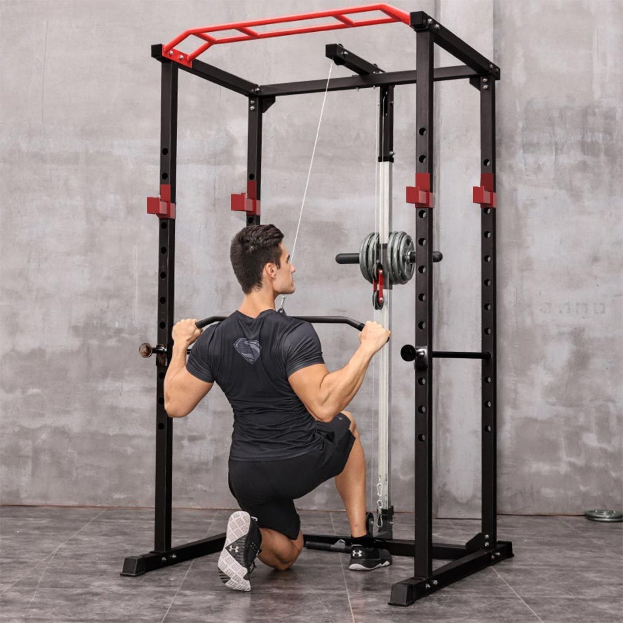 Rovix 1000LBS Multi-Functional Barbell Rack Squat Power Cage With Weight Bench (SAK35822)