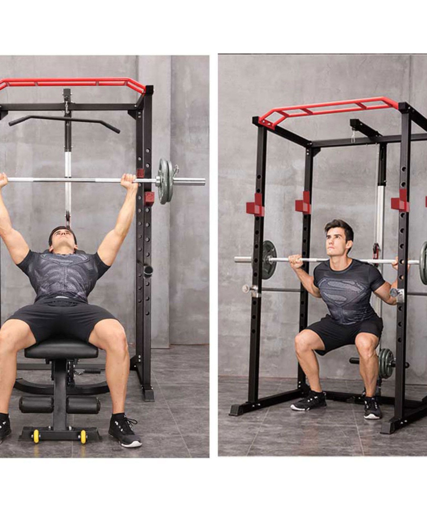 Rovix 1000LBS Multi-Functional Barbell Rack Squat Power Cage With Weight Bench (SAK35822)