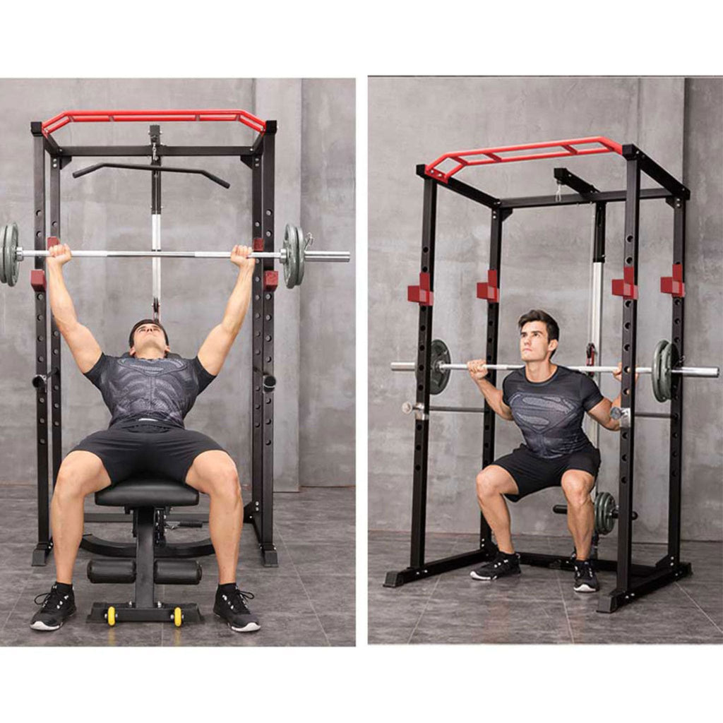 Rovix 1000LBS Multi-Functional Barbell Rack Squat Power Cage With Weight Bench (SAK35822)