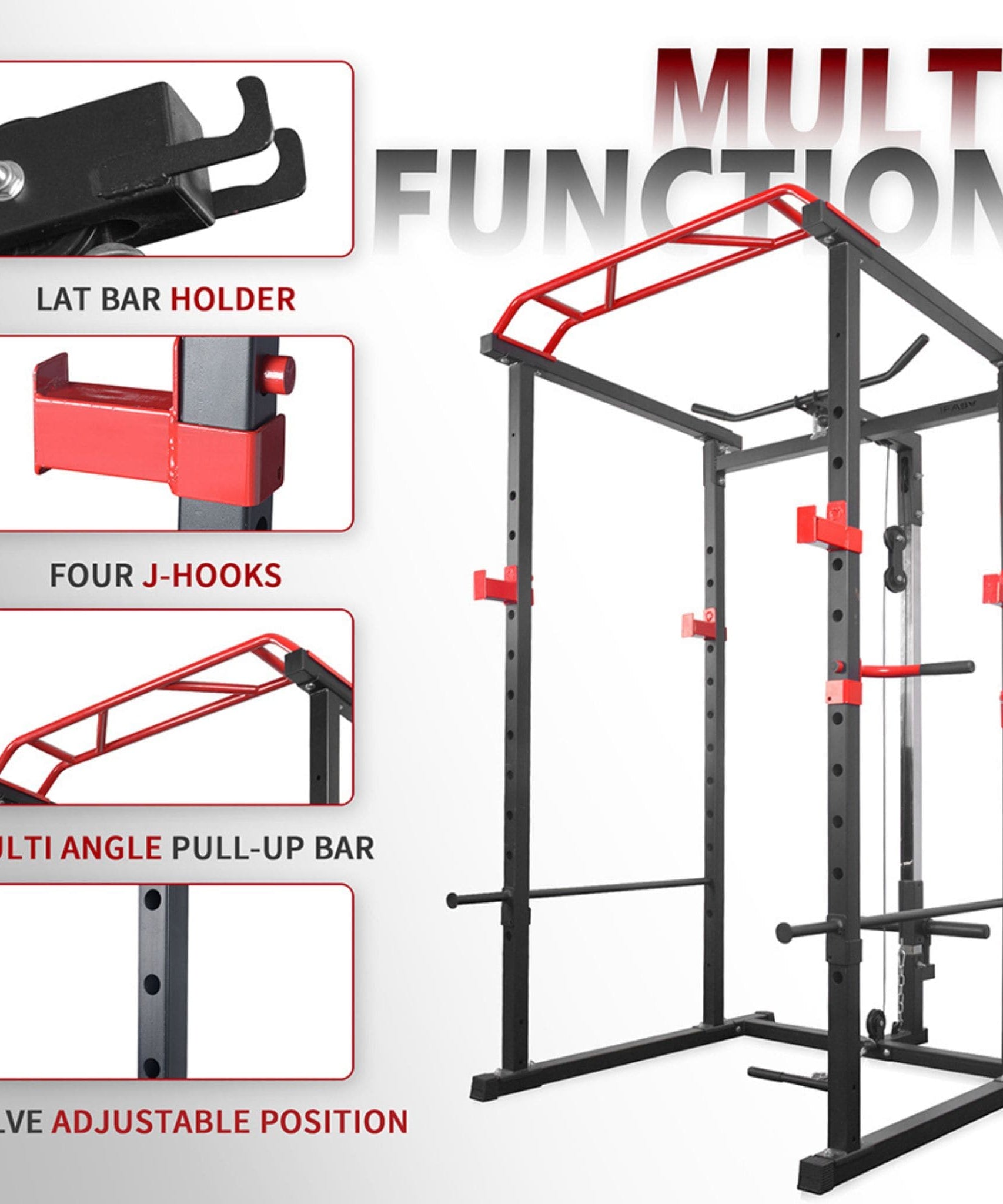 Rovix 1000LBS Multi-Functional Barbell Rack Squat Power Cage With Weight Bench (SAK35822)