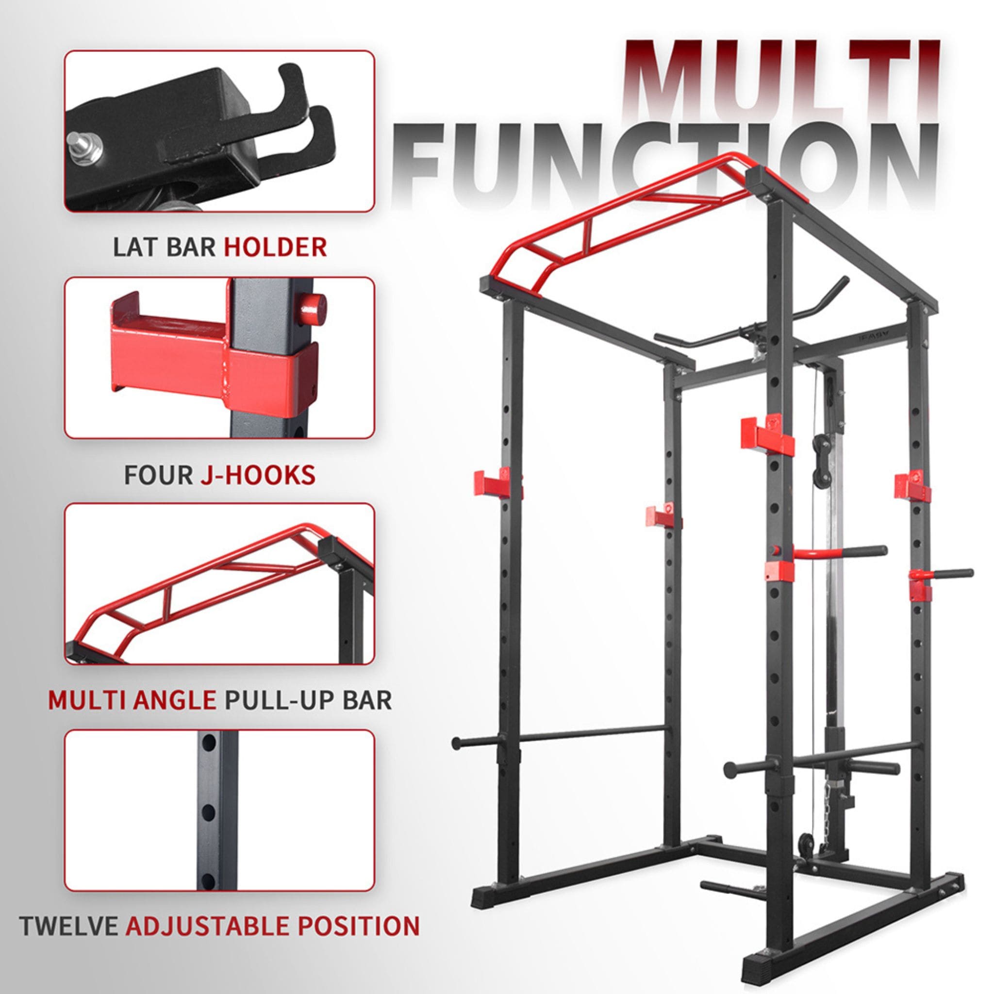 Rovix 1000LBS Multi-Functional Barbell Rack Squat Power Cage With Weight Bench (SAK35822)