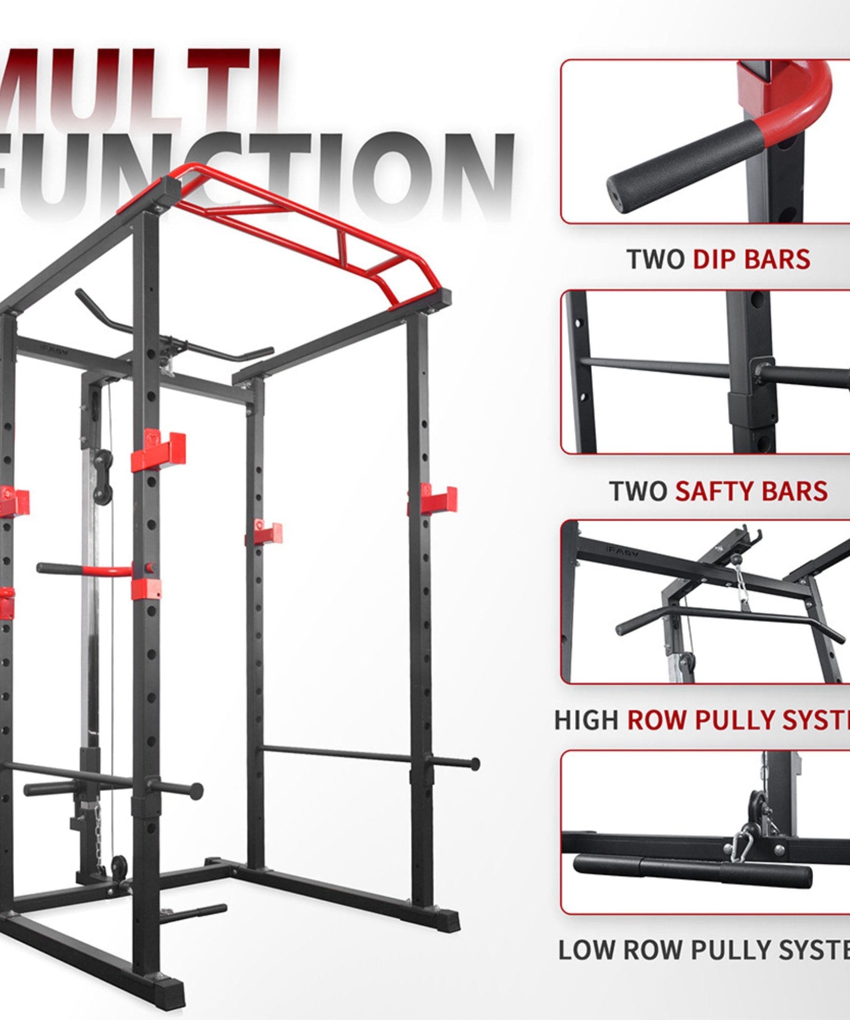 Rovix 1000LBS Multi-Functional Barbell Rack Squat Power Cage With Weight Bench (SAK35822)