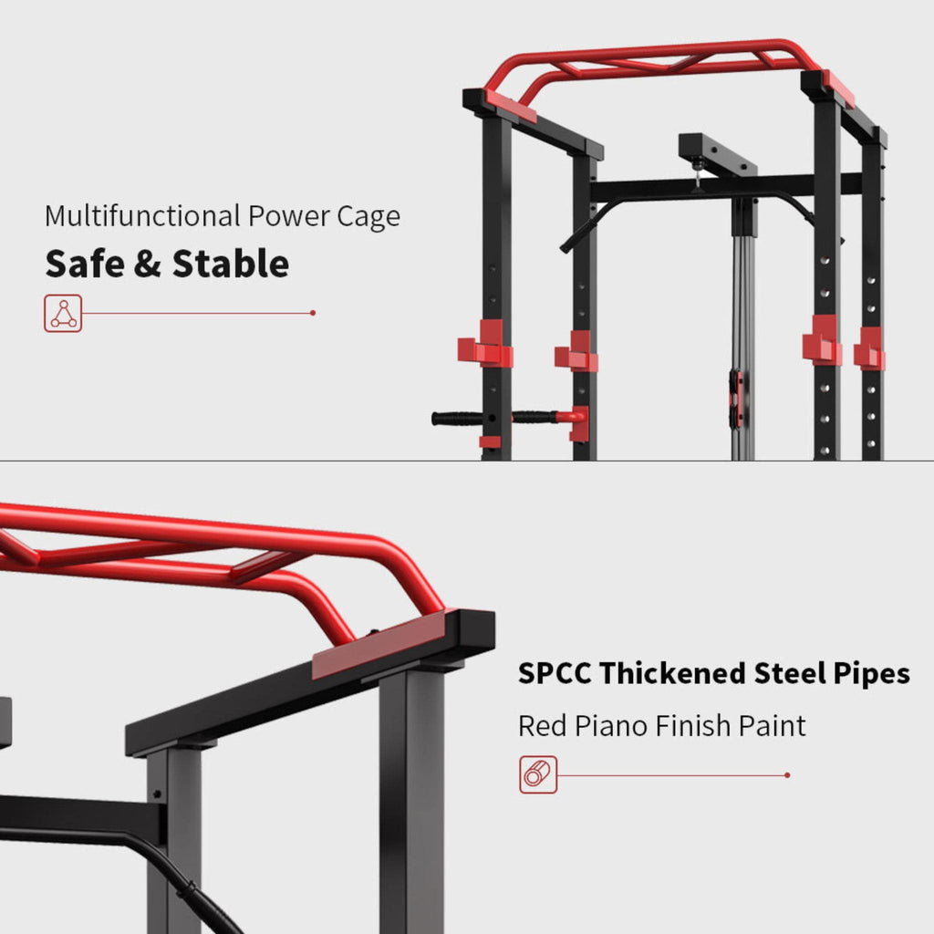 Rovix 1000LBS Multi-Functional Barbell Rack Squat Power Cage With Weight Bench (SAK35822)