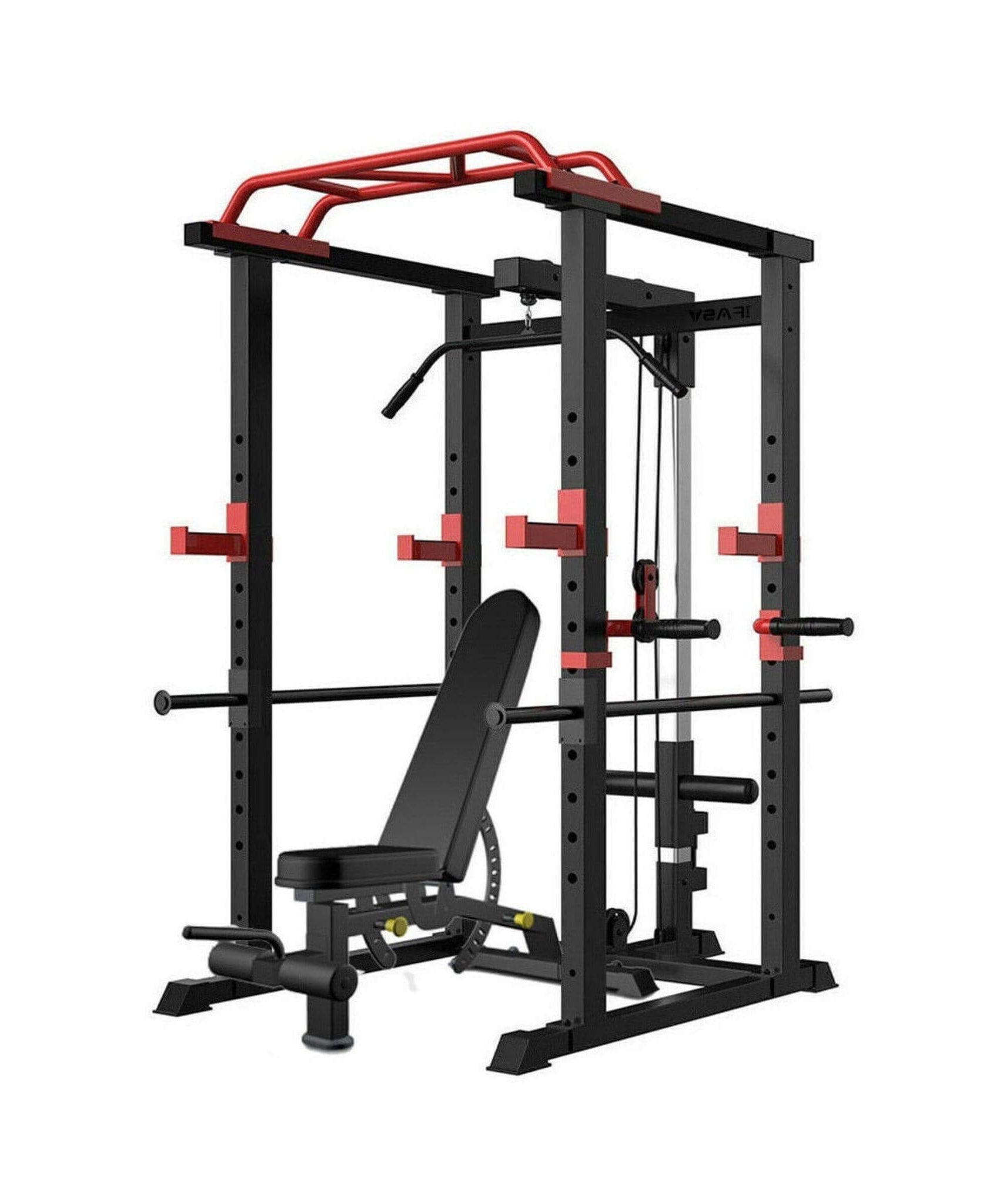 Rovix 1000LBS Multi-Functional Barbell Rack Squat Power Cage With Weight Bench (SAK35822)