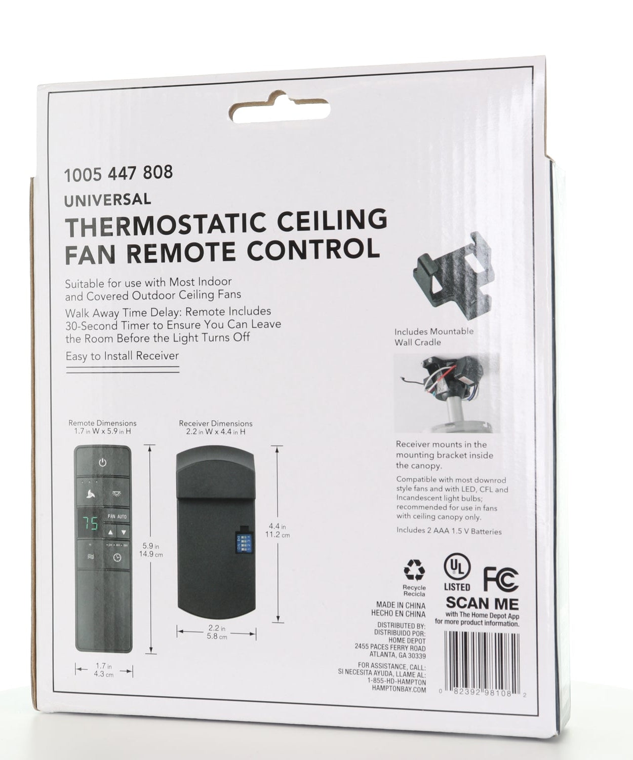 Hampton Bay 3-Speed Universal Ceiling Fan Kit with Thermostatic Remote Control (Damp Rated)