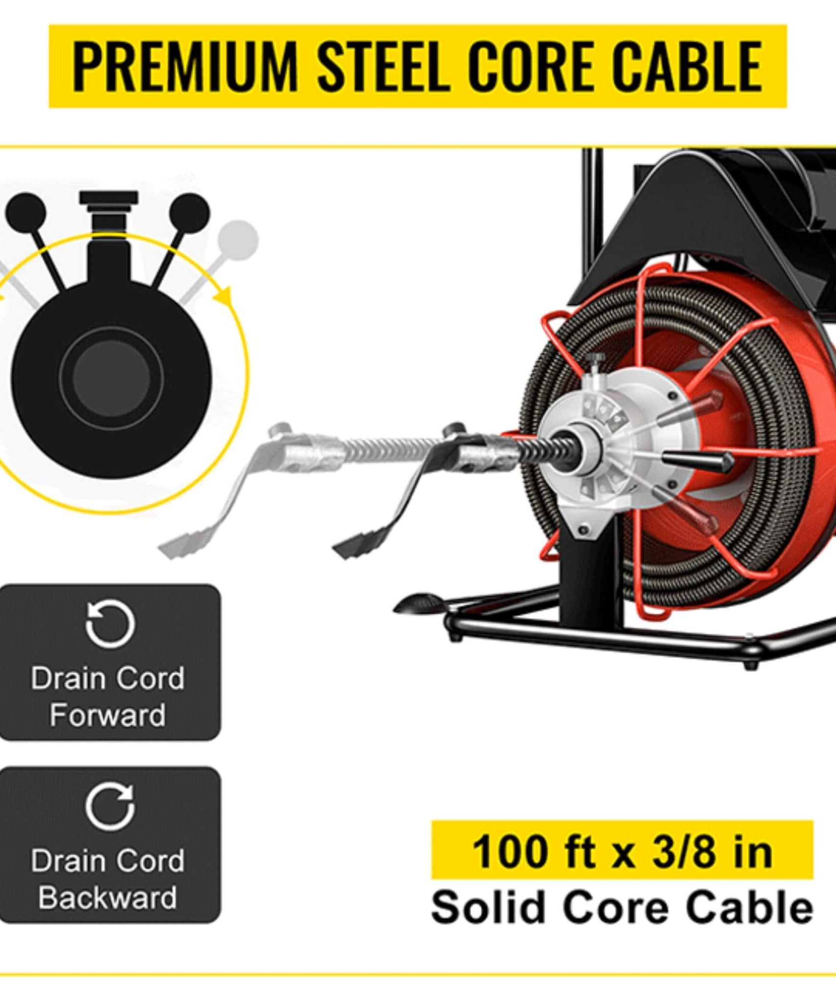 [100FTX3/8"] Electric Sewer Drain Cleaner Snake Clog Machine W/ Cutter (SAK53785)