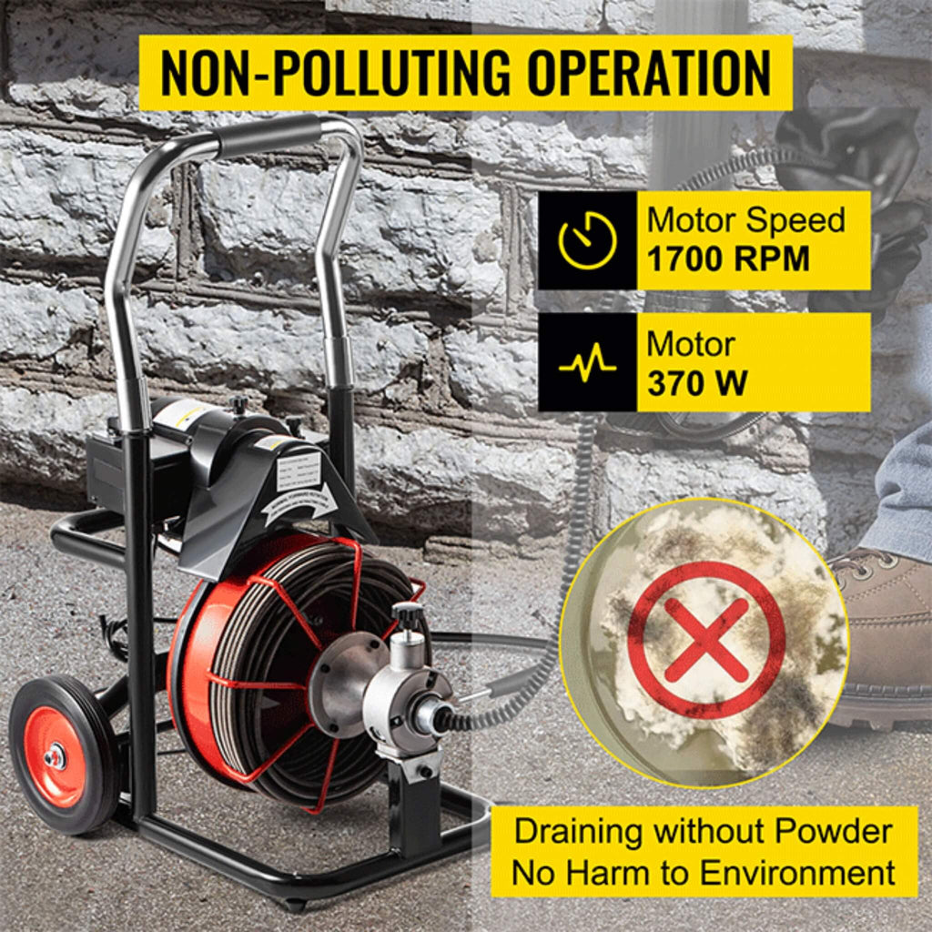 [100FTX3/8"] Electric Sewer Drain Cleaner Snake Clog Machine W/ Cutter (SAK53785)