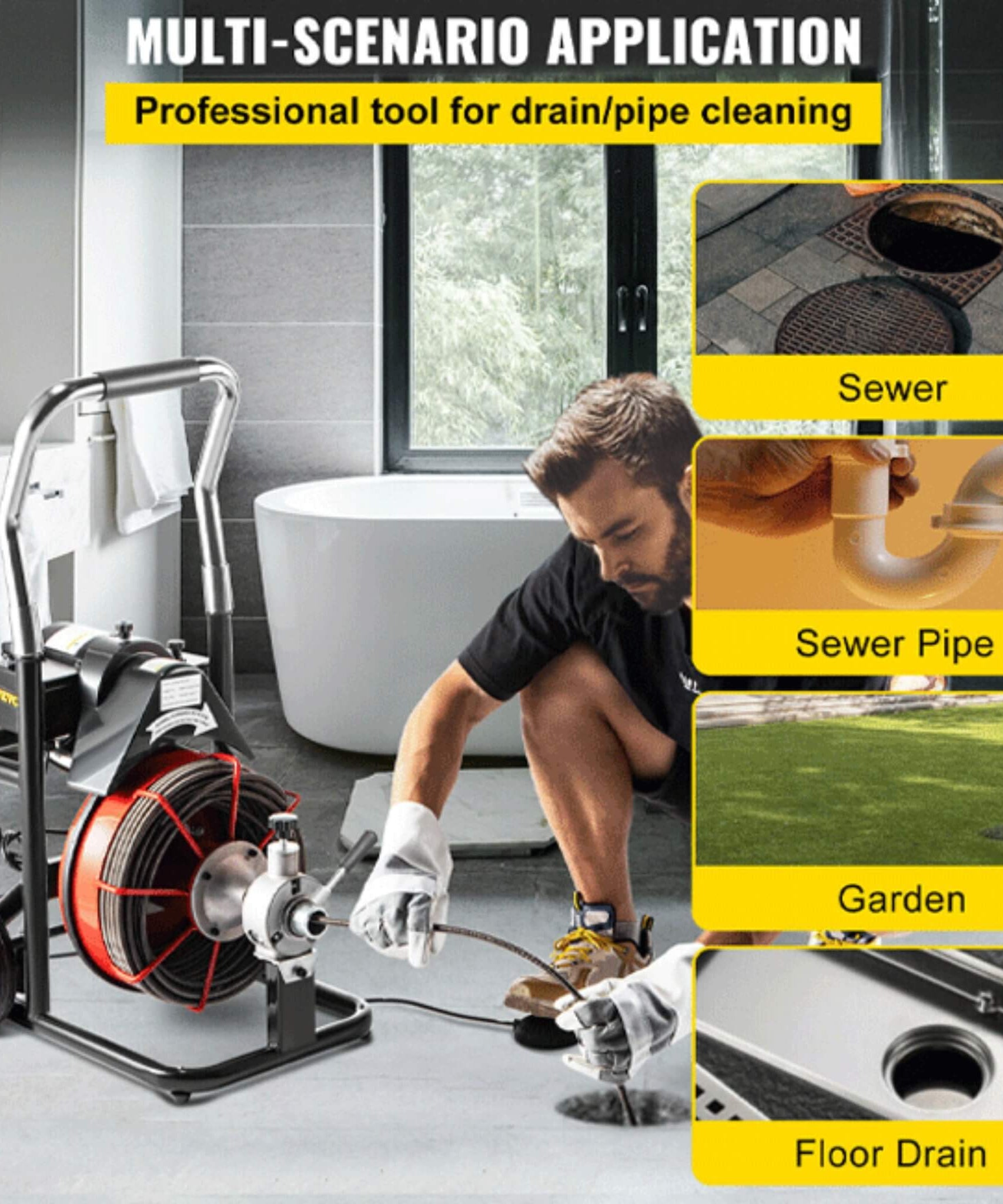 [100FTX3/8"] Electric Sewer Drain Cleaner Snake Clog Machine W/ Cutter (SAK53785)