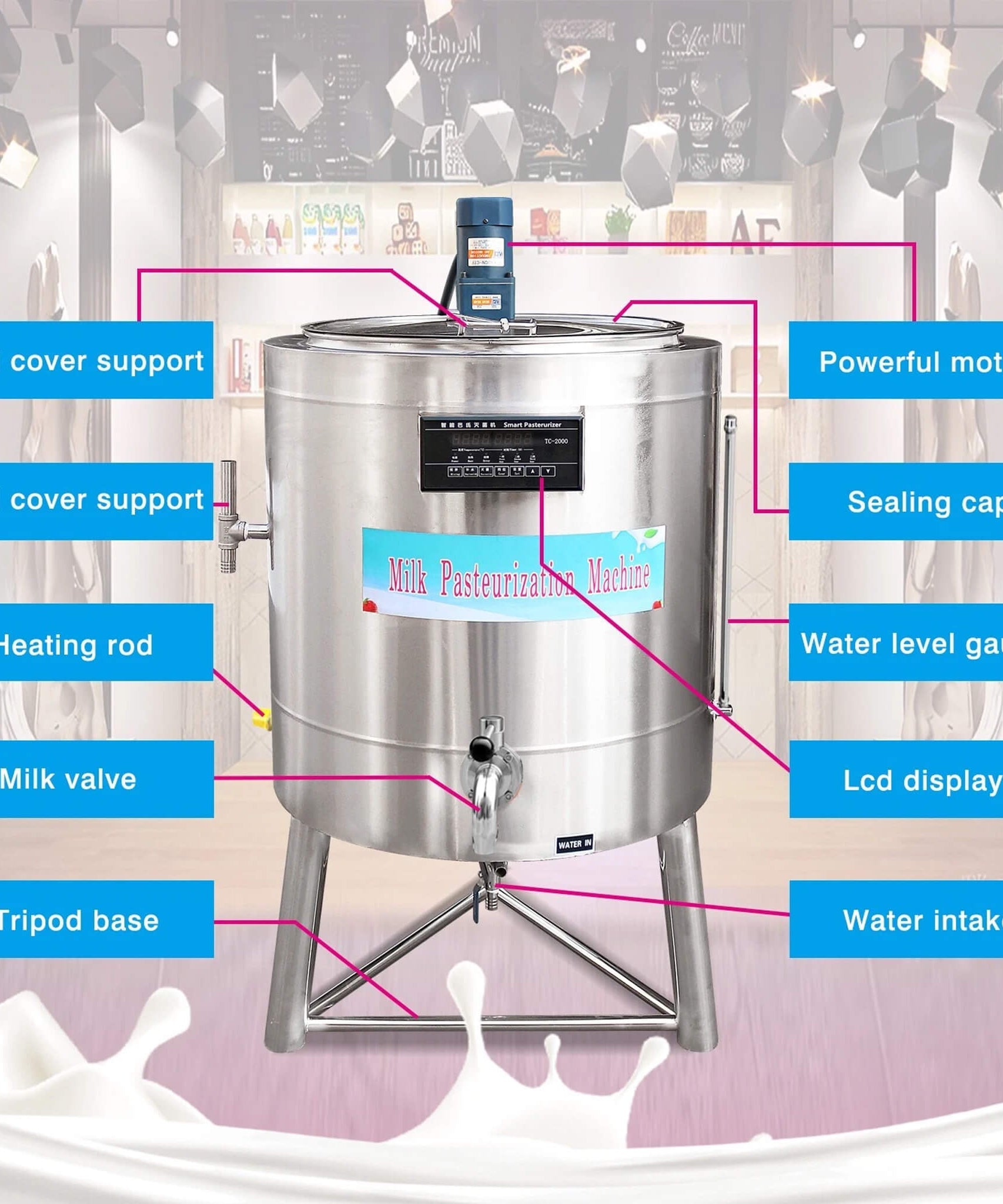 Heavy-Duty 220V Stainless Steel Commercial Milk And Ice Cream Mix Pasteurizer Machine [Without Plug] (SAK81320)