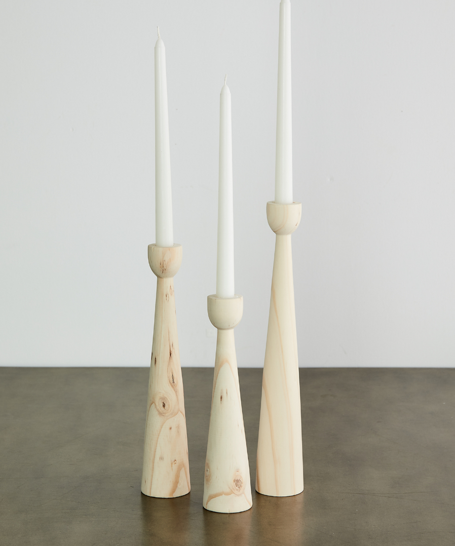 Tapered Candlestick Holder Pine Wood Cognac, Espresso, Natural