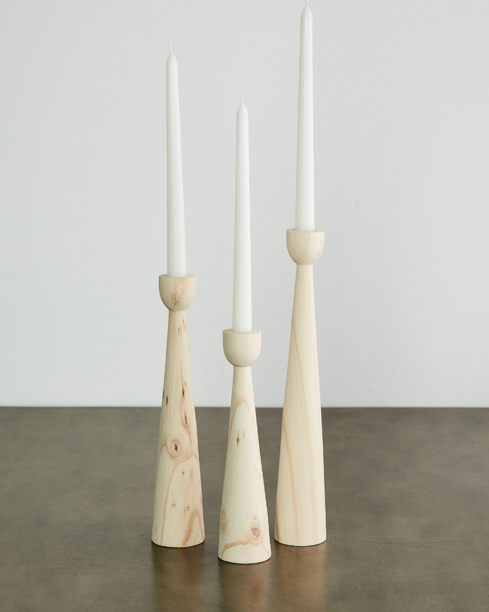 Tapered Candlestick Holder Pine Wood Cognac, Espresso, Natural