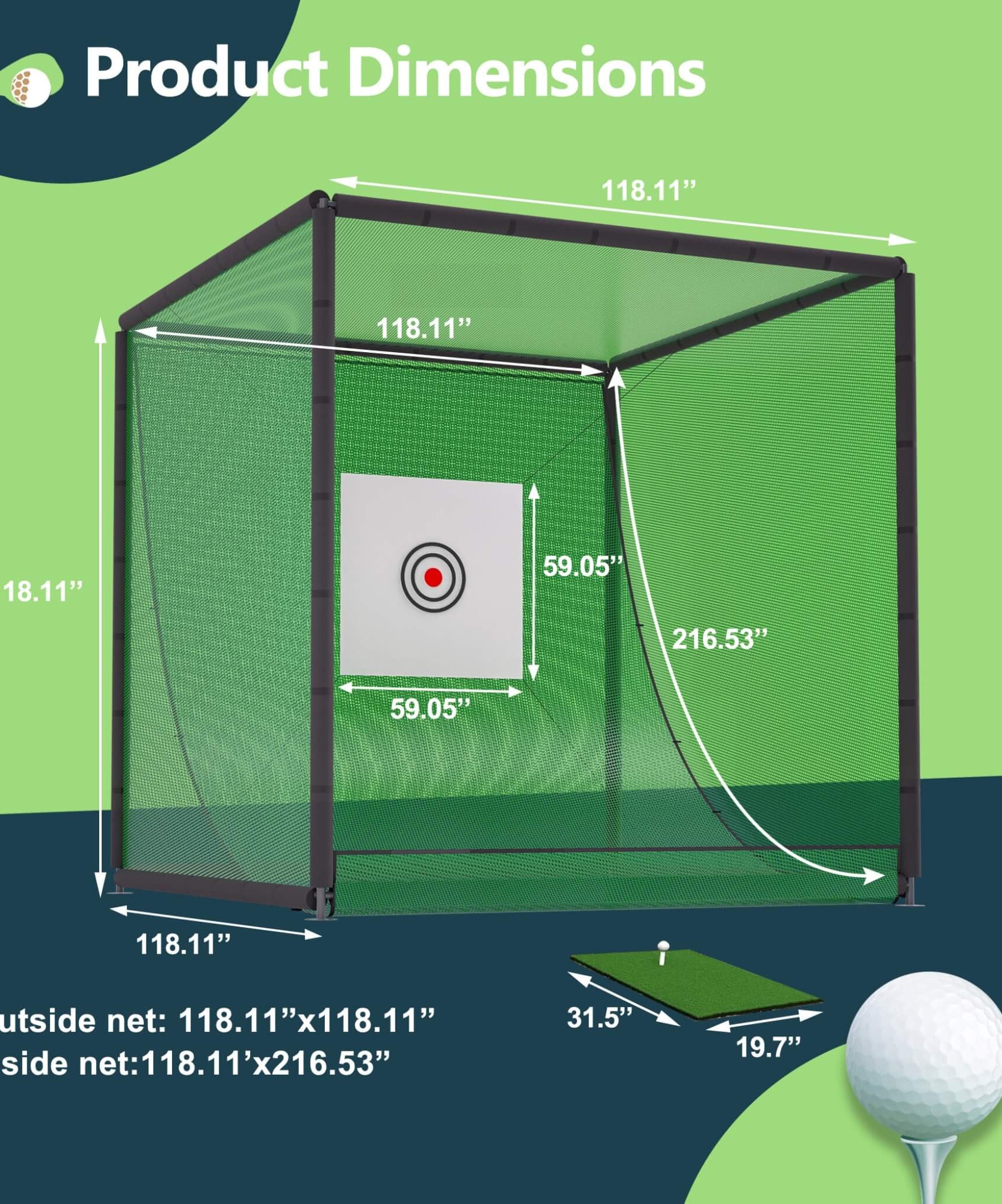 [10X10FT] Golf Practice Net Cage With Metal Frame (SAK41786)