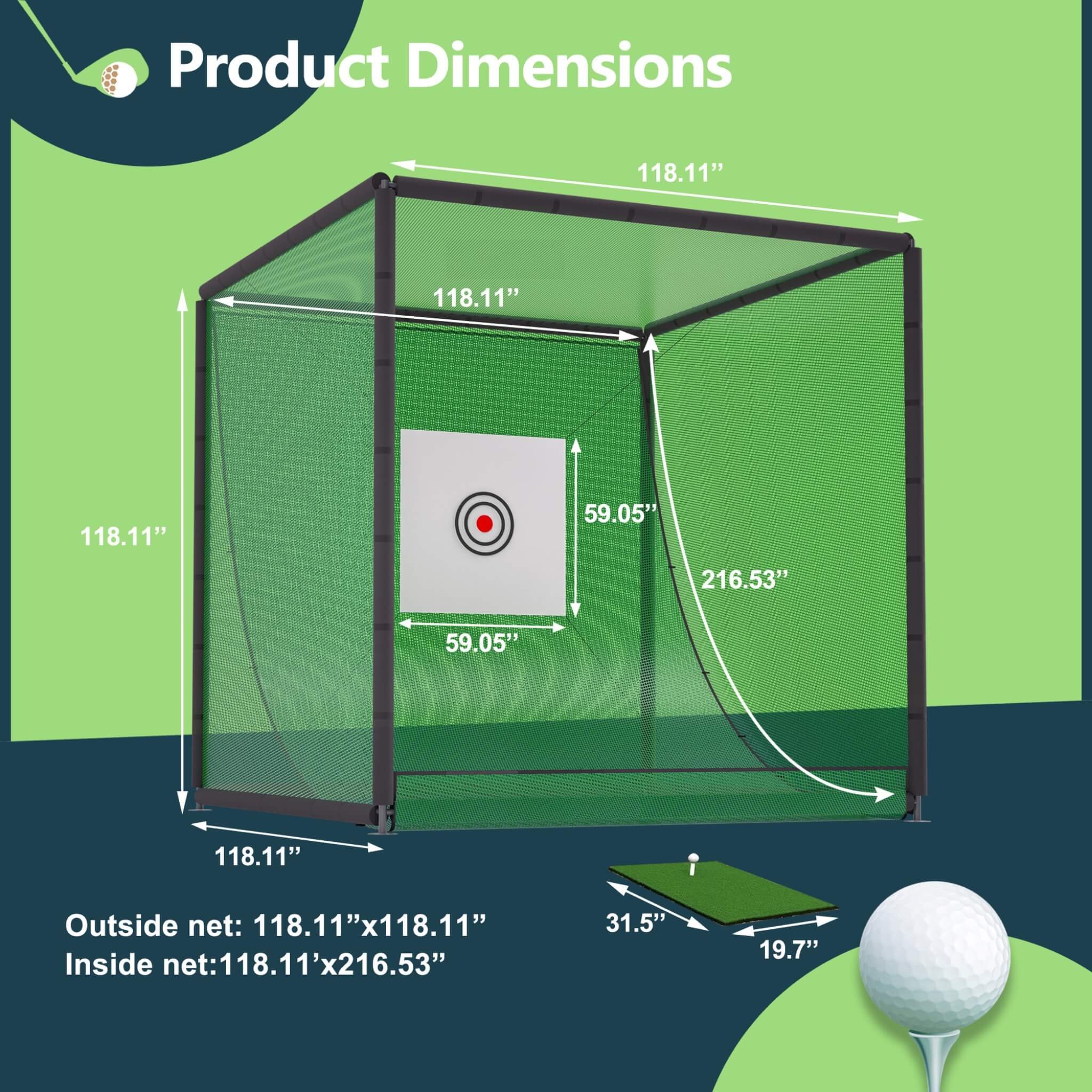 [10X10FT] Golf Practice Net Cage With Metal Frame (SAK41786)