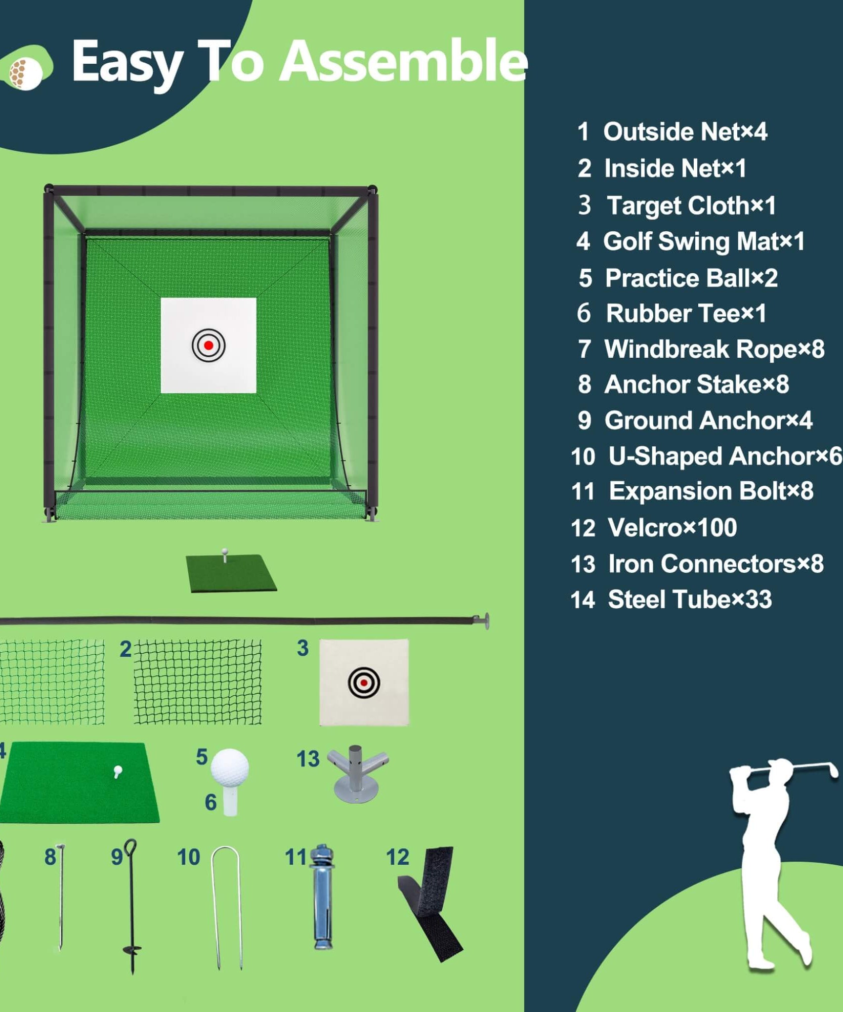 [10X10FT] Golf Practice Net Cage With Metal Frame (SAK41786)