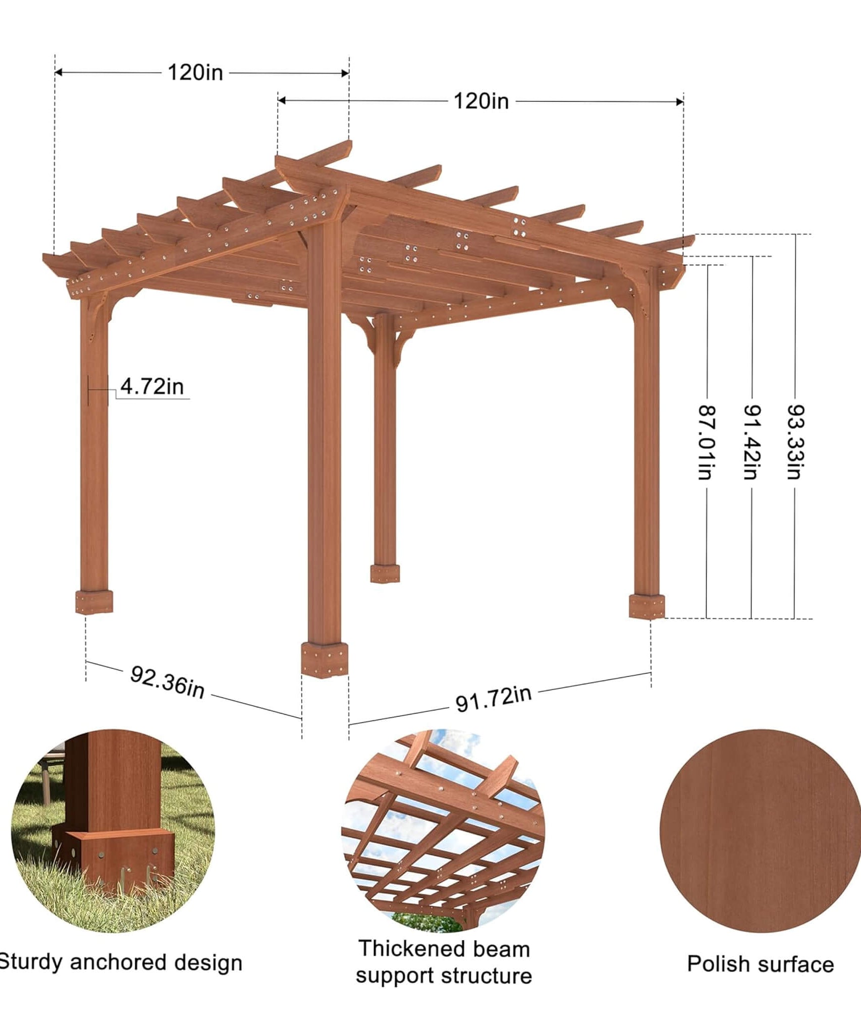 Alora Outdoor Cedar Wood Patio Pergola With Slatted Trellis Roof (SAK92150)