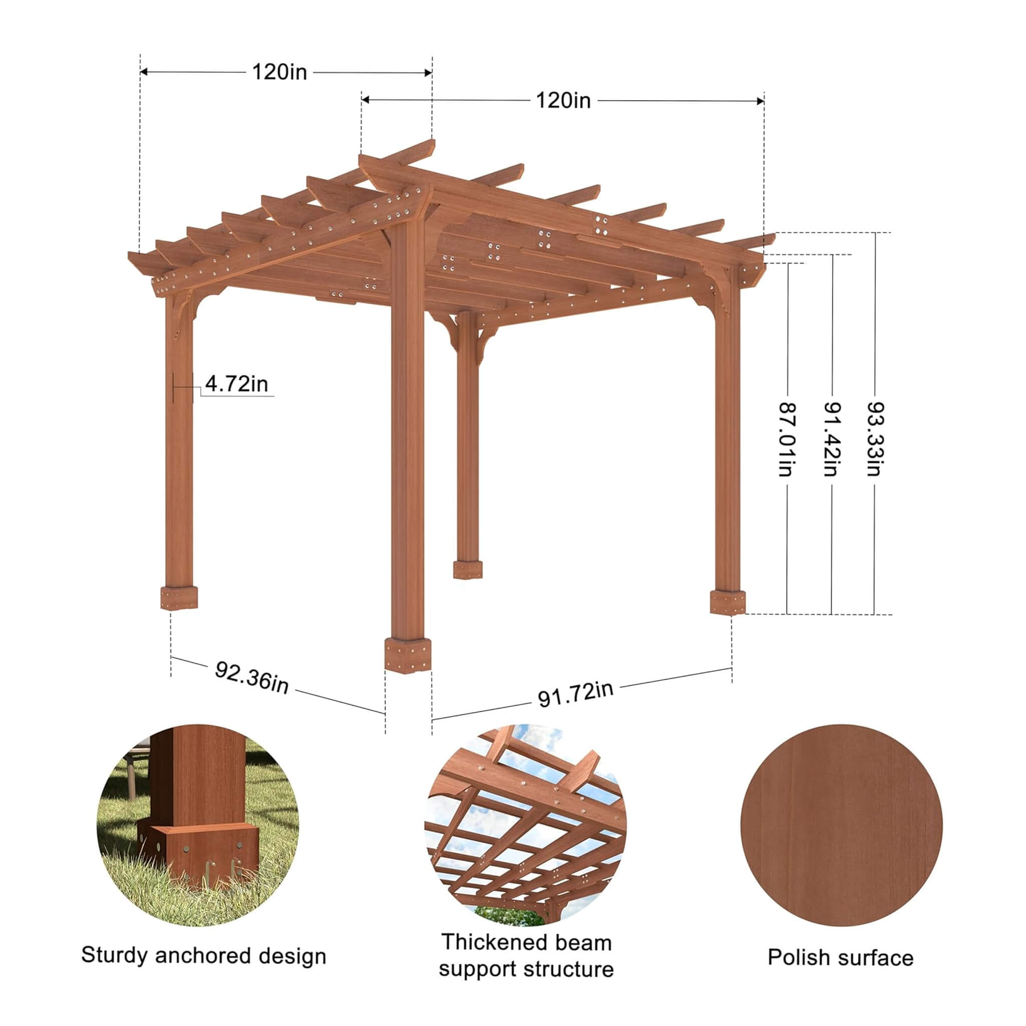 Alora Outdoor Cedar Wood Patio Pergola With Slatted Trellis Roof (SAK92150)
