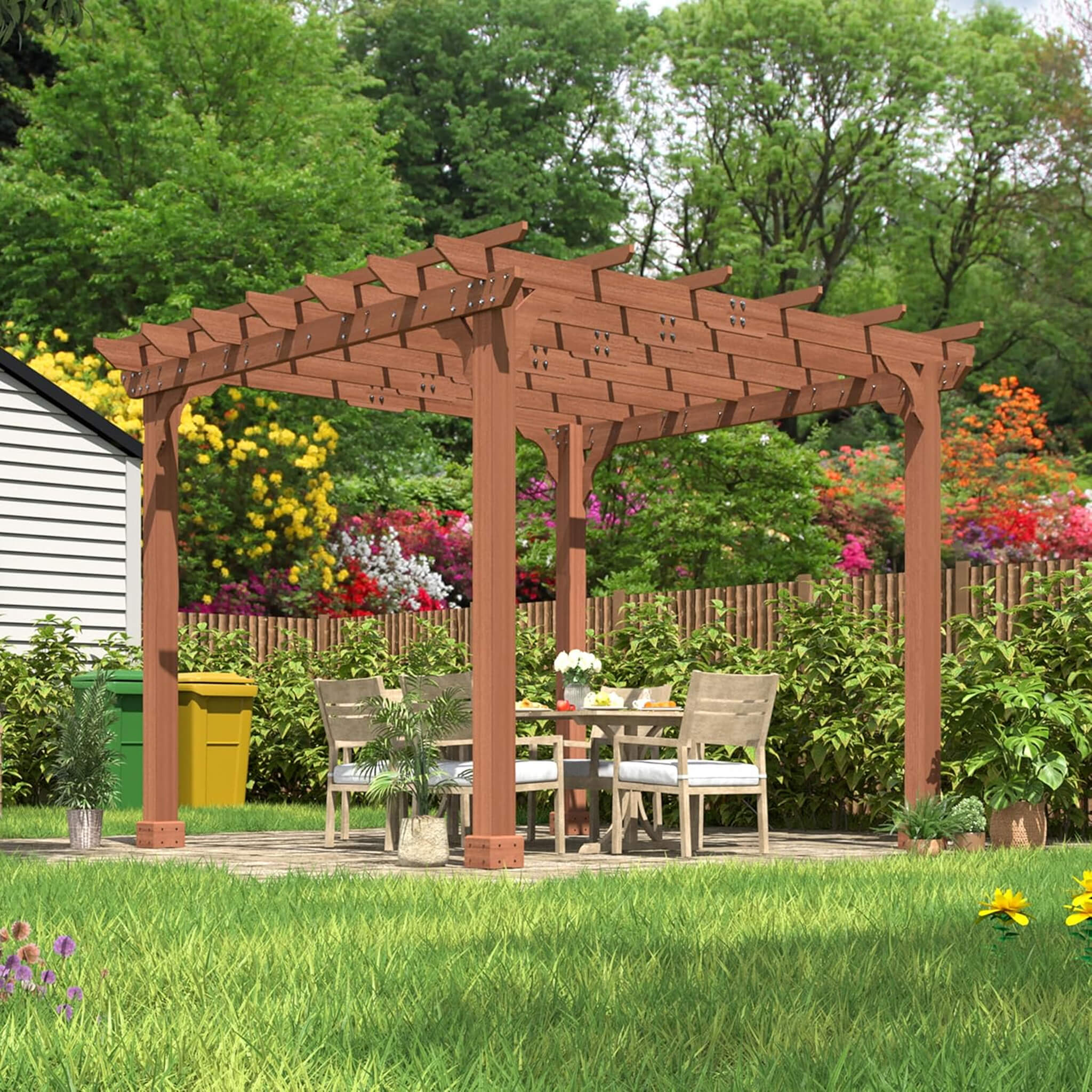 Alora Outdoor Cedar Wood Patio Pergola With Slatted Trellis Roof (SAK92150)