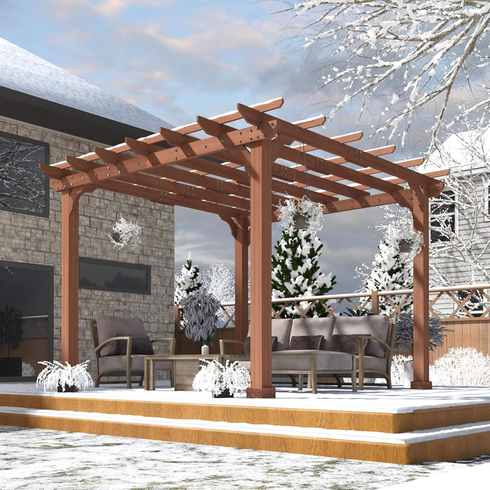 Alora Outdoor Cedar Wood Patio Pergola With Slatted Trellis Roof (SAK92150)