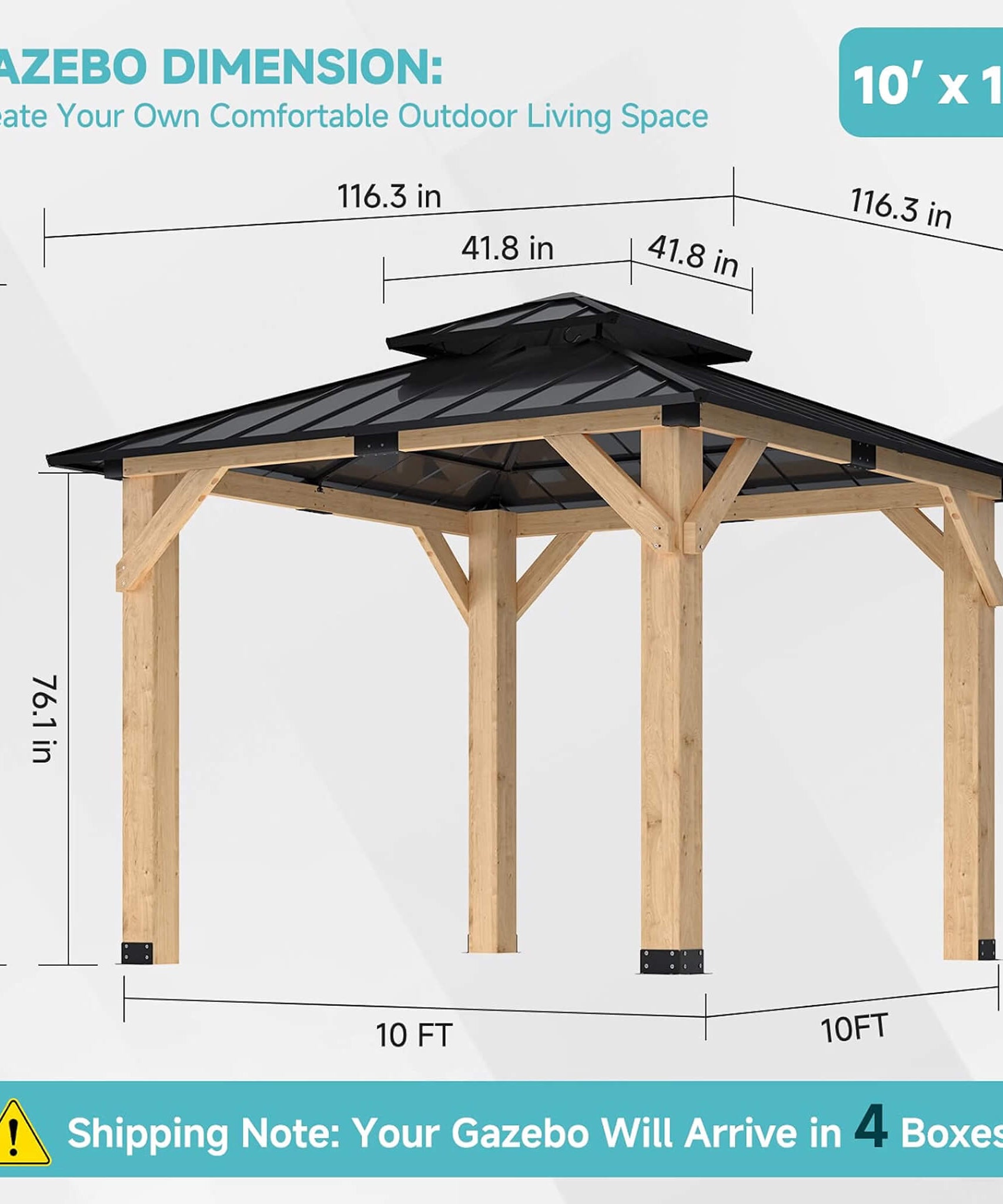[10X10FT] Permanent Galvanized Steel Double Roof Cedar Wood Gazebo (SAK73842)