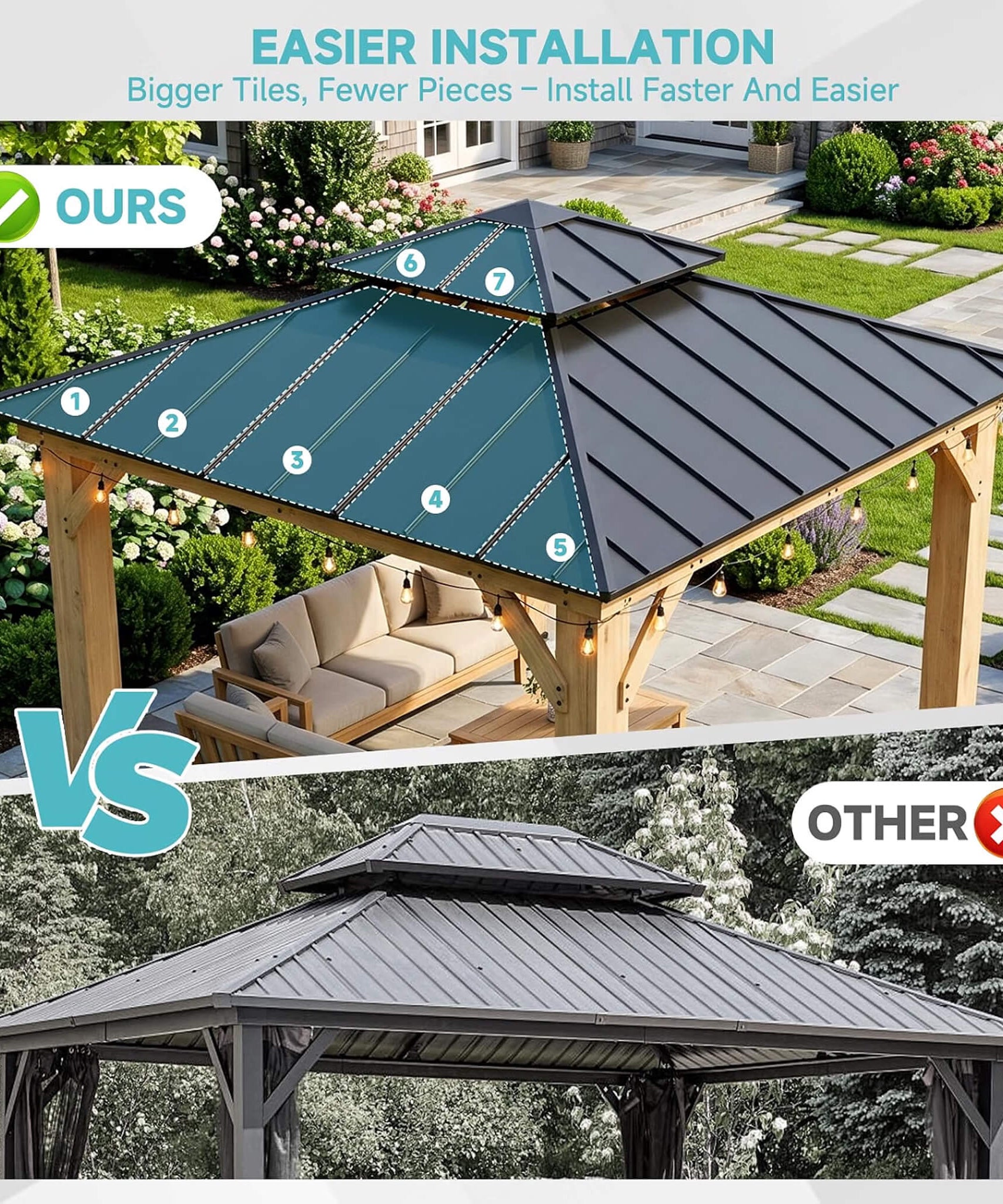 [10X10FT] Permanent Galvanized Steel Double Roof Cedar Wood Gazebo (SAK73842)