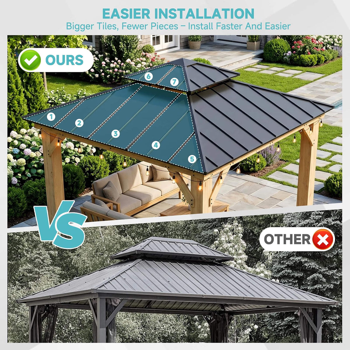 [10X10FT] Permanent Galvanized Steel Double Roof Cedar Wood Gazebo (SAK73842)