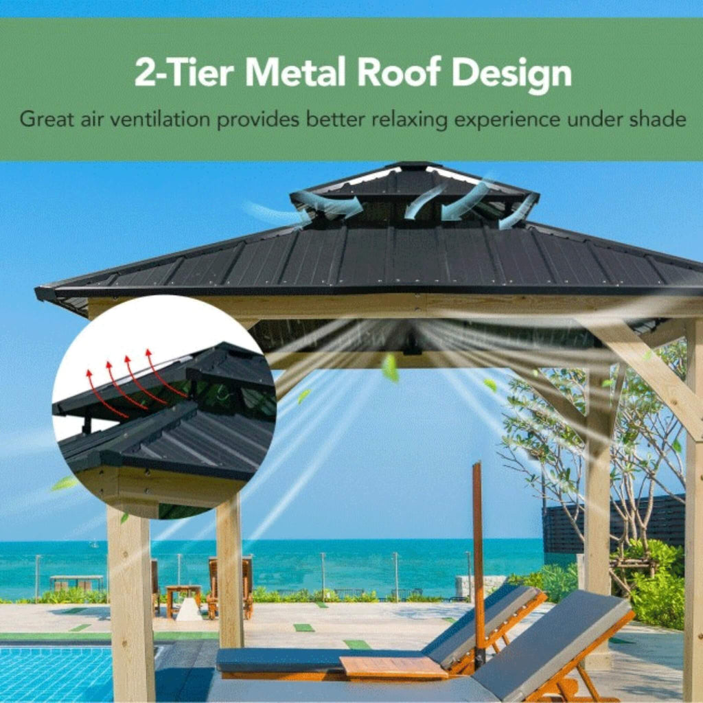 [10X10FT] Alora Premium Outdoor Patio Hardtop Gazebo With Double Steel Roof (SAK01291)