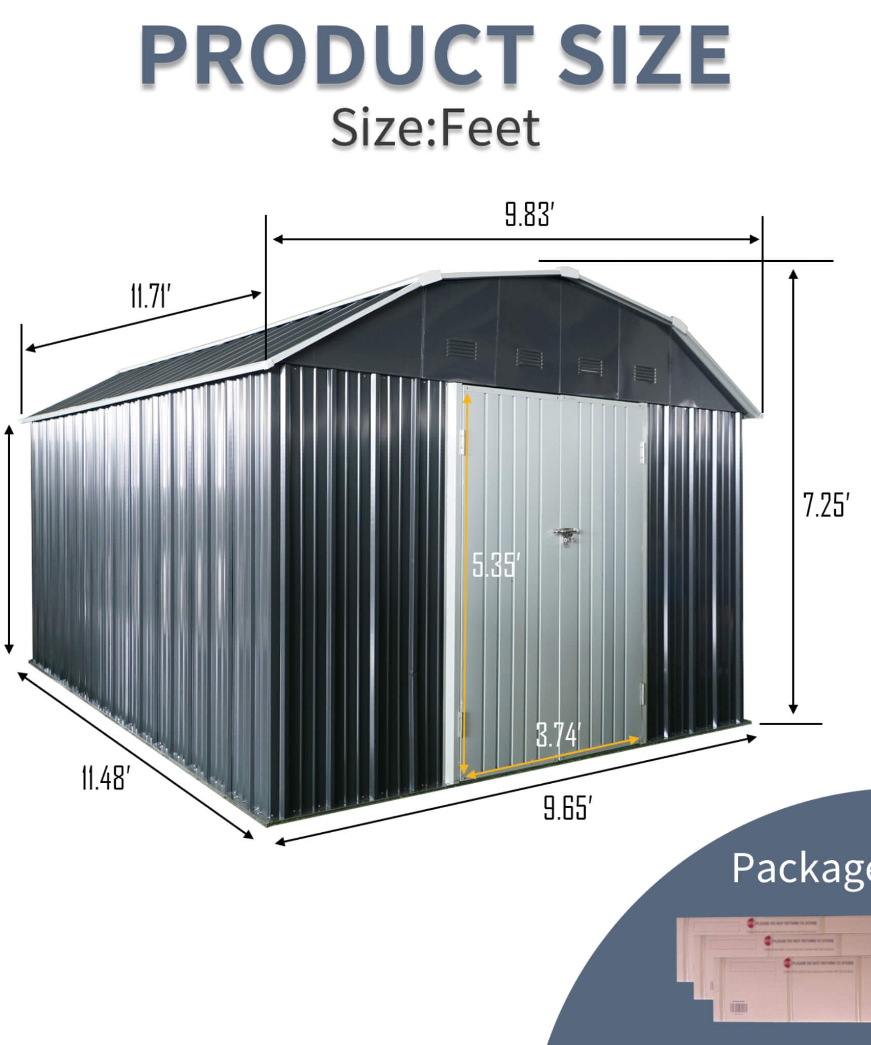 [10X12FT] Alora Heavy-Duty Outdoor Metal Garden Backyard Shed With Arch Roof And Lockable Doors (SAK57431)