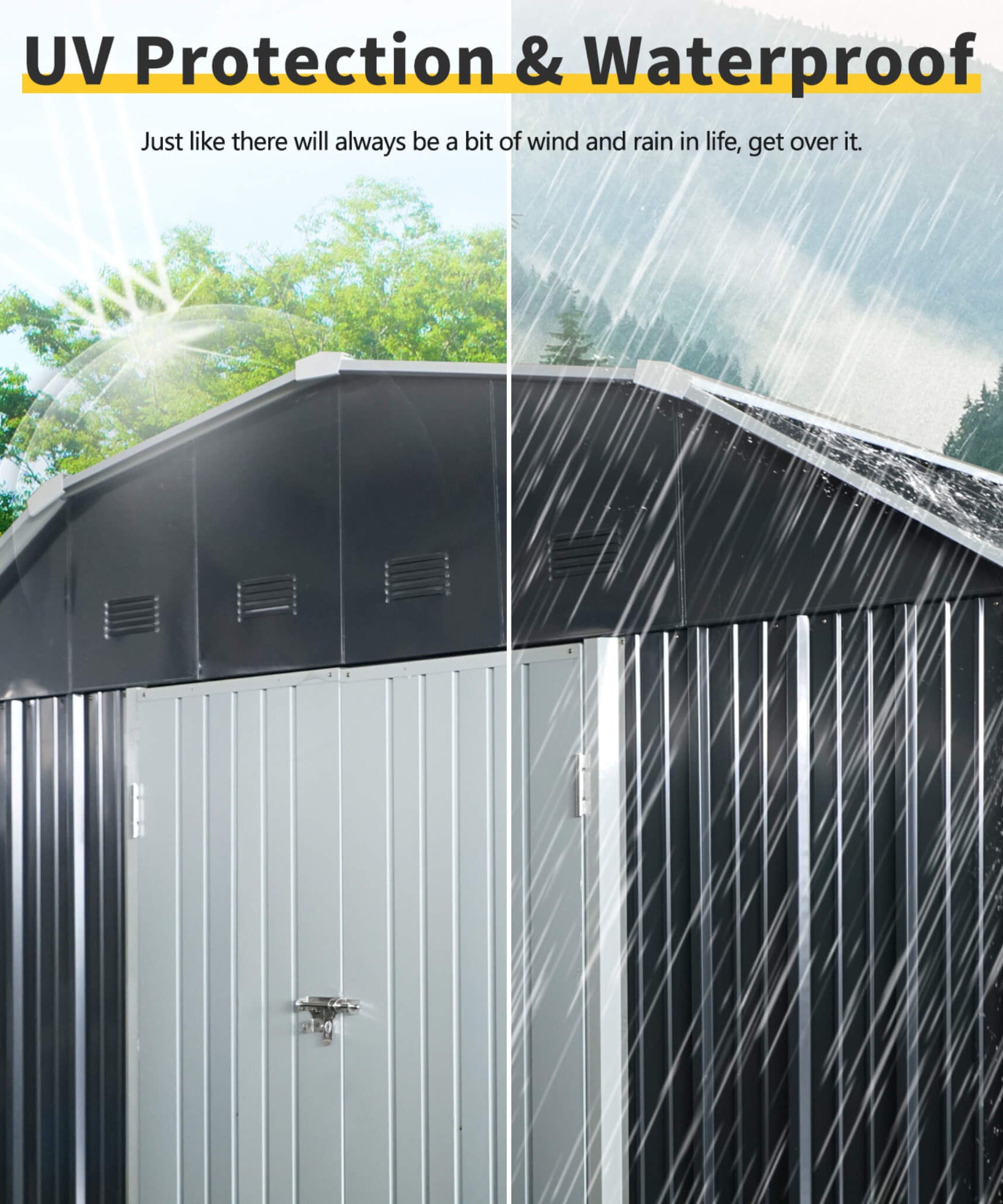 [10X12FT] Alora Heavy-Duty Outdoor Metal Garden Backyard Shed With Arch Roof And Lockable Doors (SAK57431)